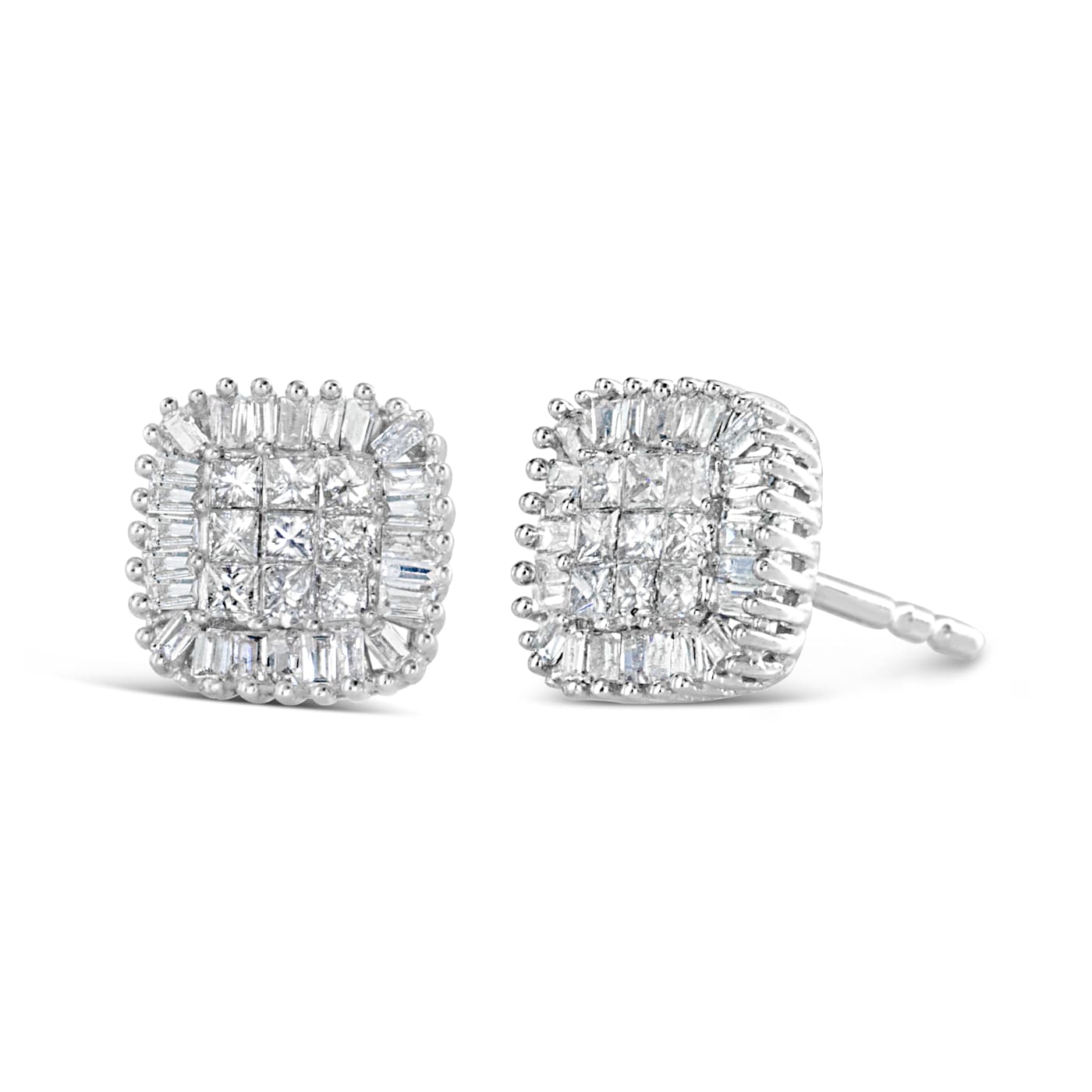 全ての 1/2ctw Gold White 10K Invisible-Set Earrings Stud Diamond  Baguette Prong-Set and Cut Princess タイヤ・ホイール