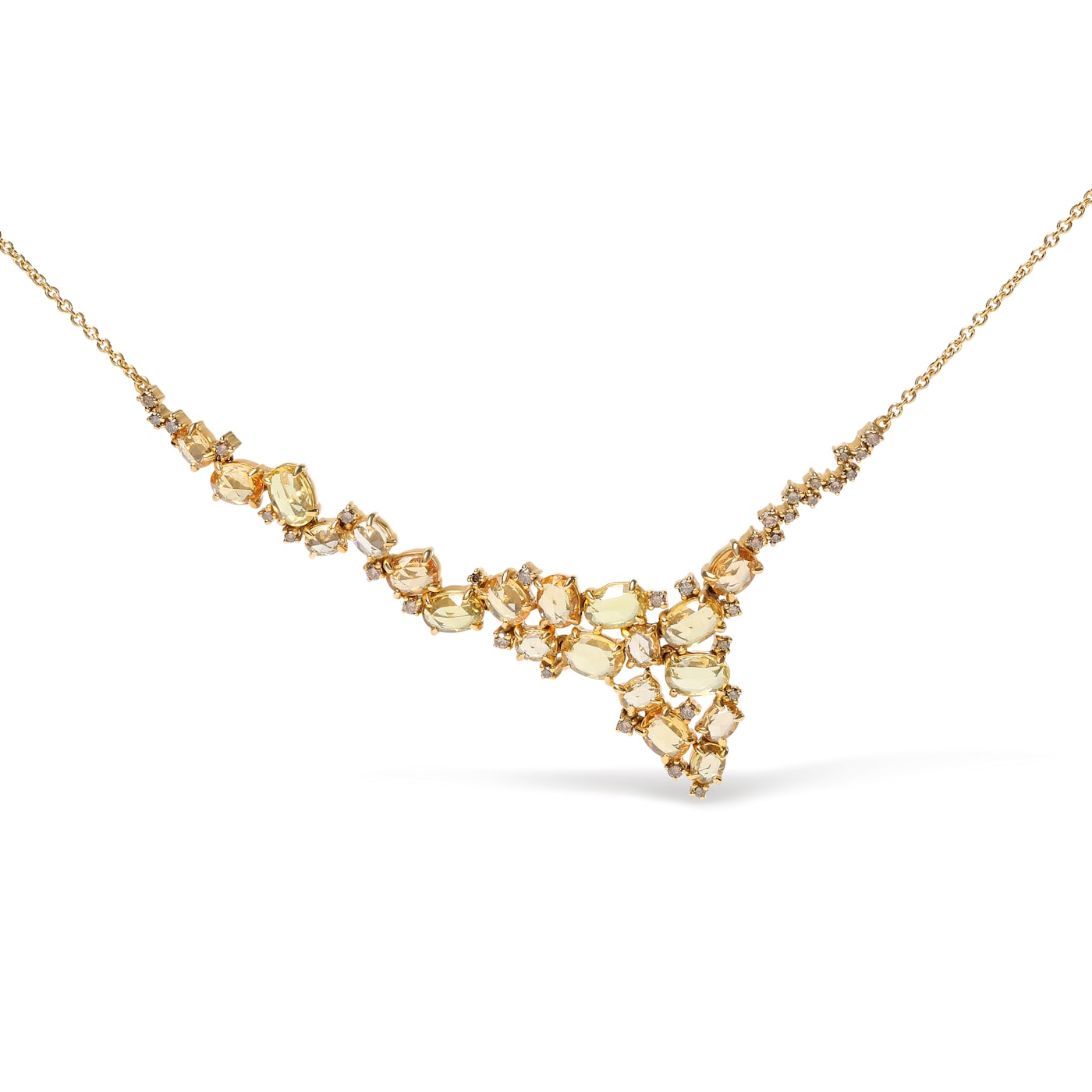 M*中様 一点もの 【レア】ヴィンテージ 18k マルチカラー サファイア ネッ 18K Yellow Gold Multi-Size Oval Yellow Sapphire and Brown