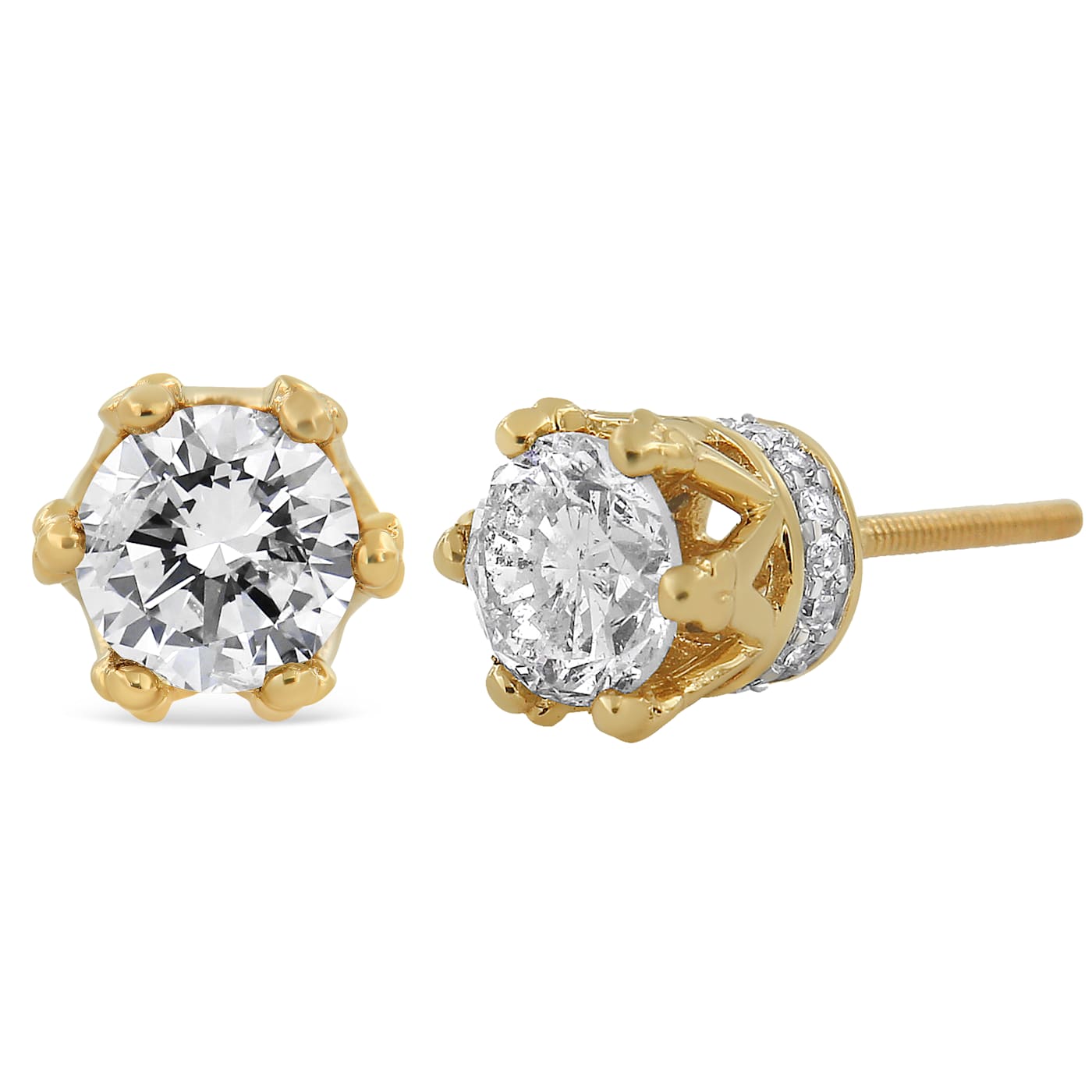 Round Diamond Crown 14K Yellow Gold Stud Earrings 15R64A