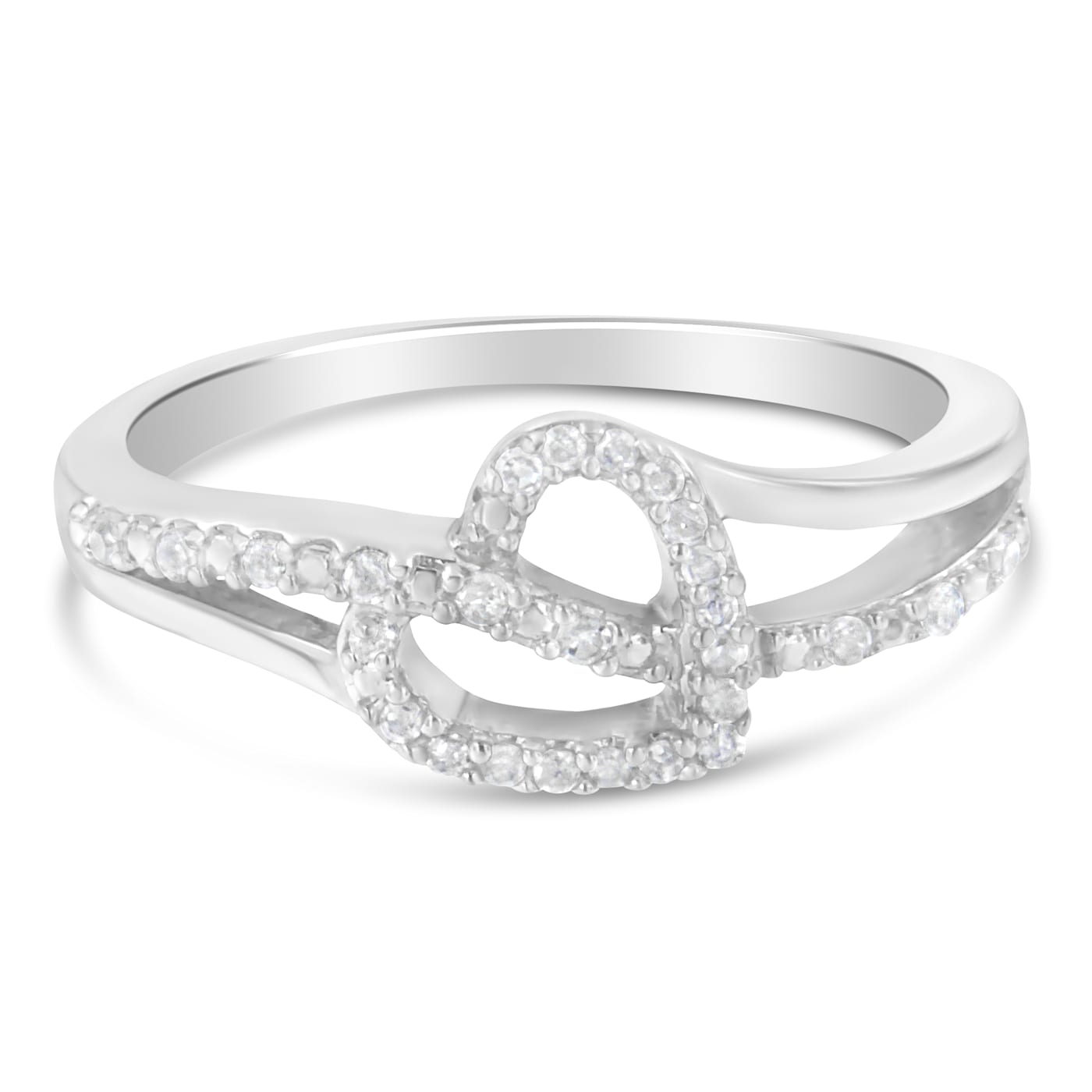 1/8ctw Diamond Accent Open Heart Leaf Curvy Bypass Sterling