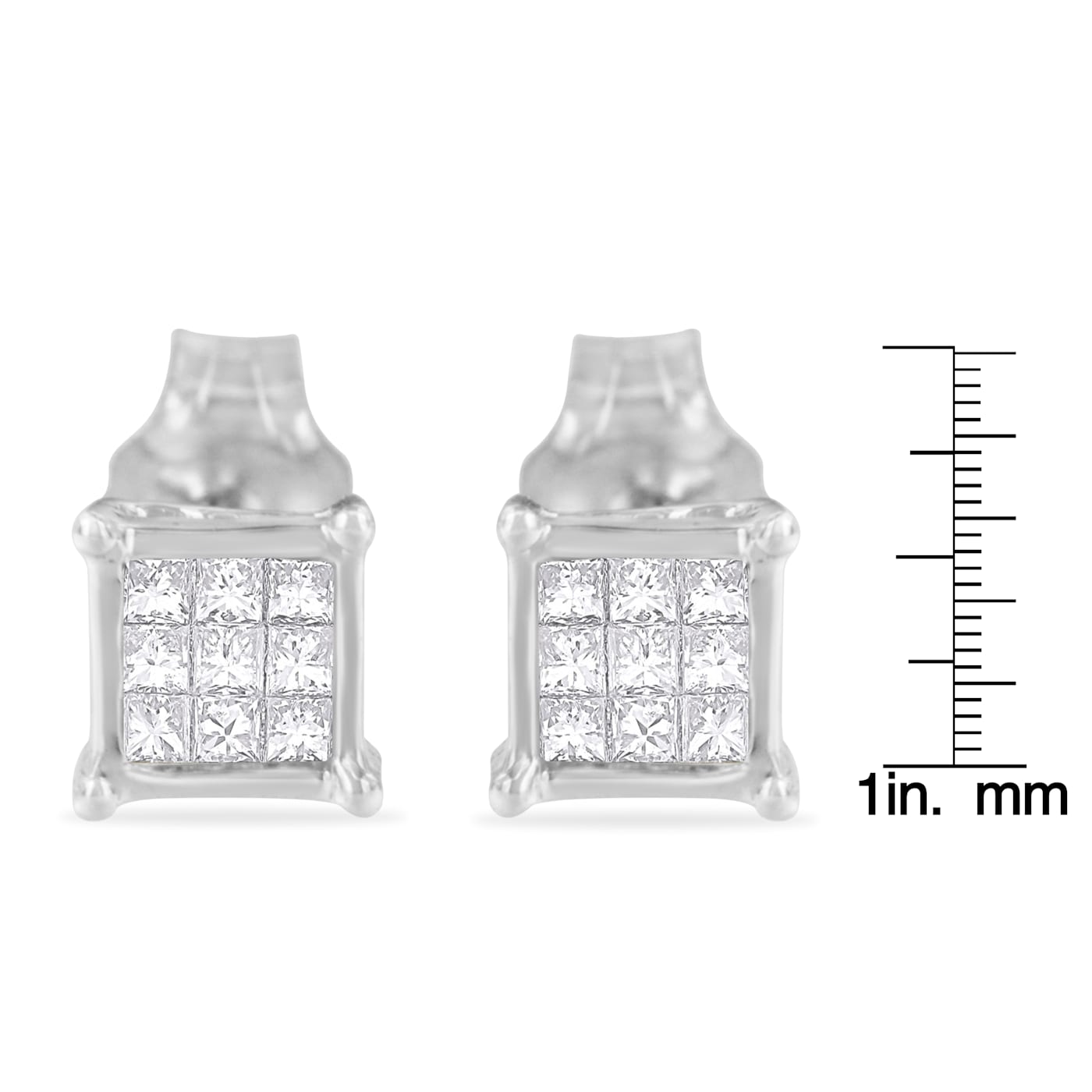 Sterling Silver Multi-stone Princess-cut Diamond Stud