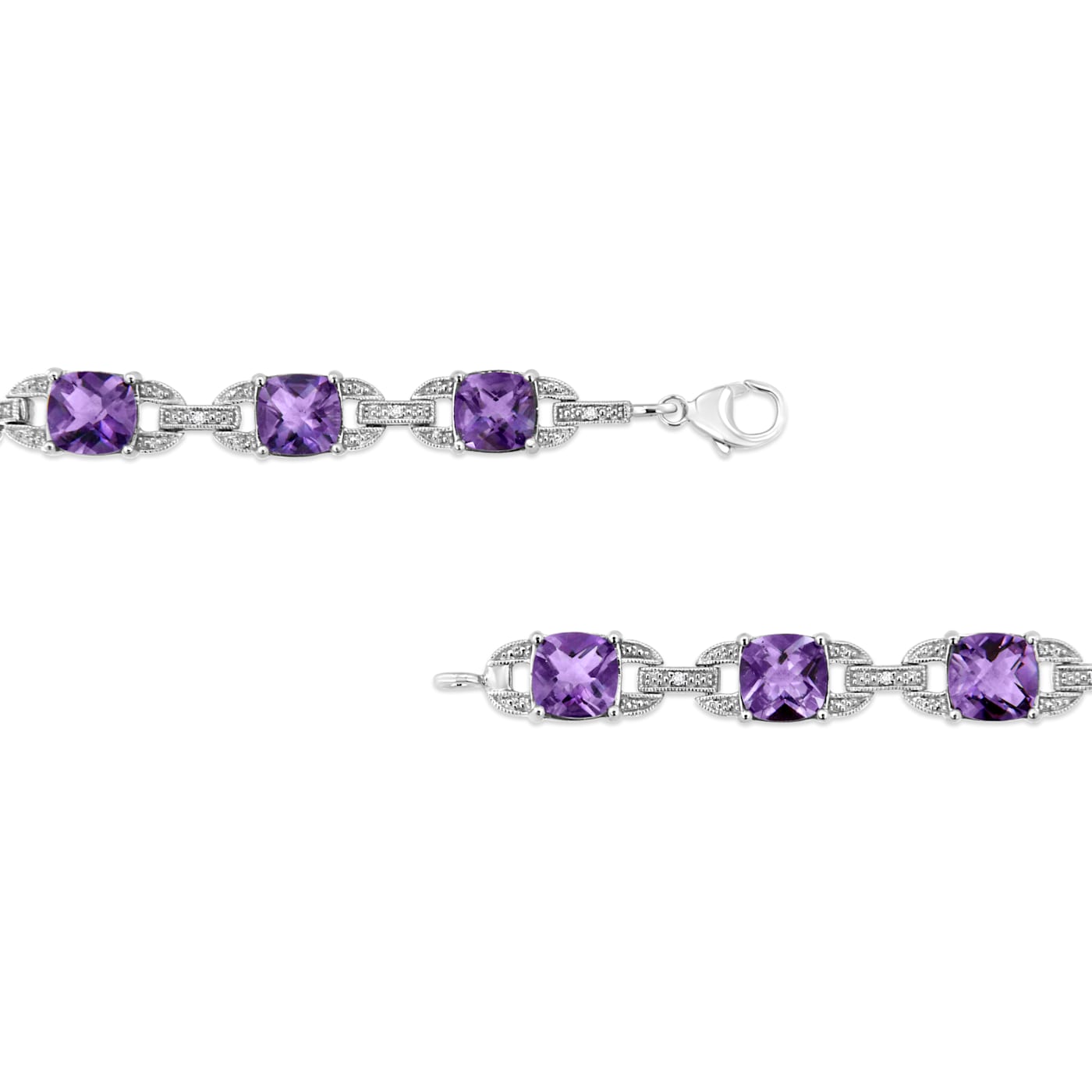 925 Sterling Silver 7x7 mm Cushion Cut Amethyst and 1/20ctw Round 