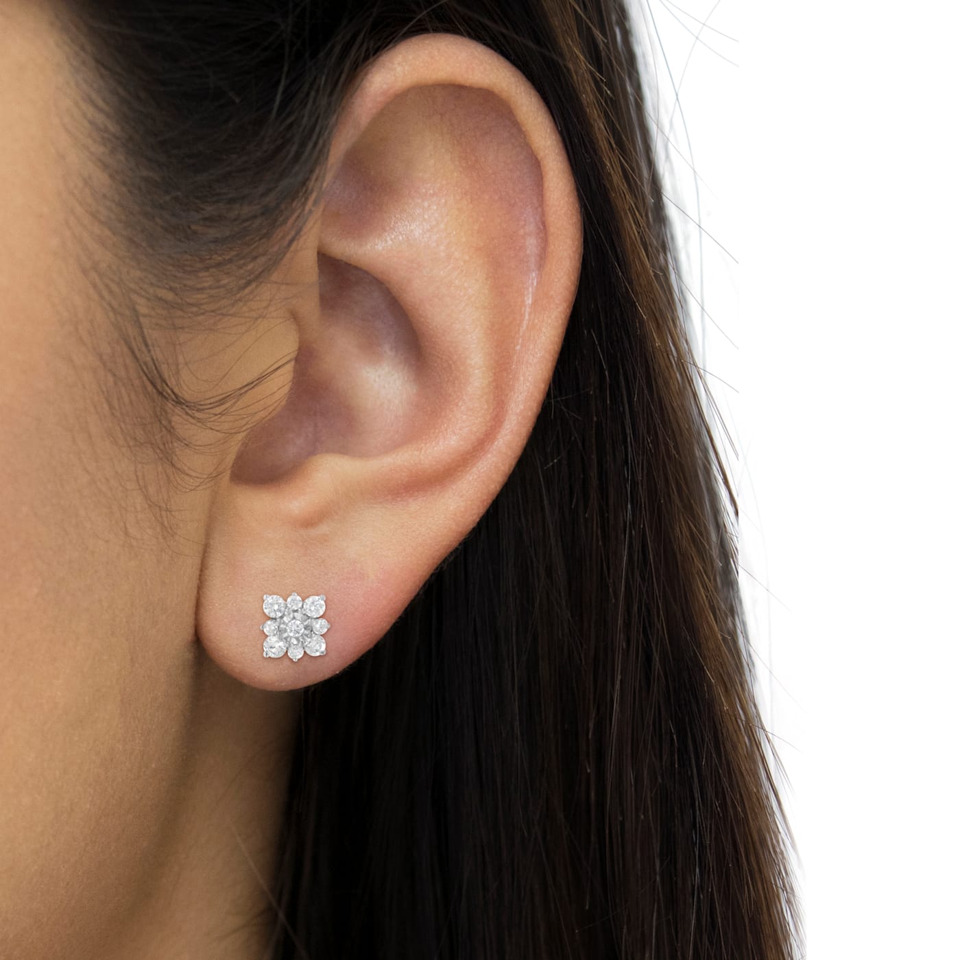 全ての Silver Sterling Diamond 19PN2A - 1/2ctw Earrings Stud Flower ピアス