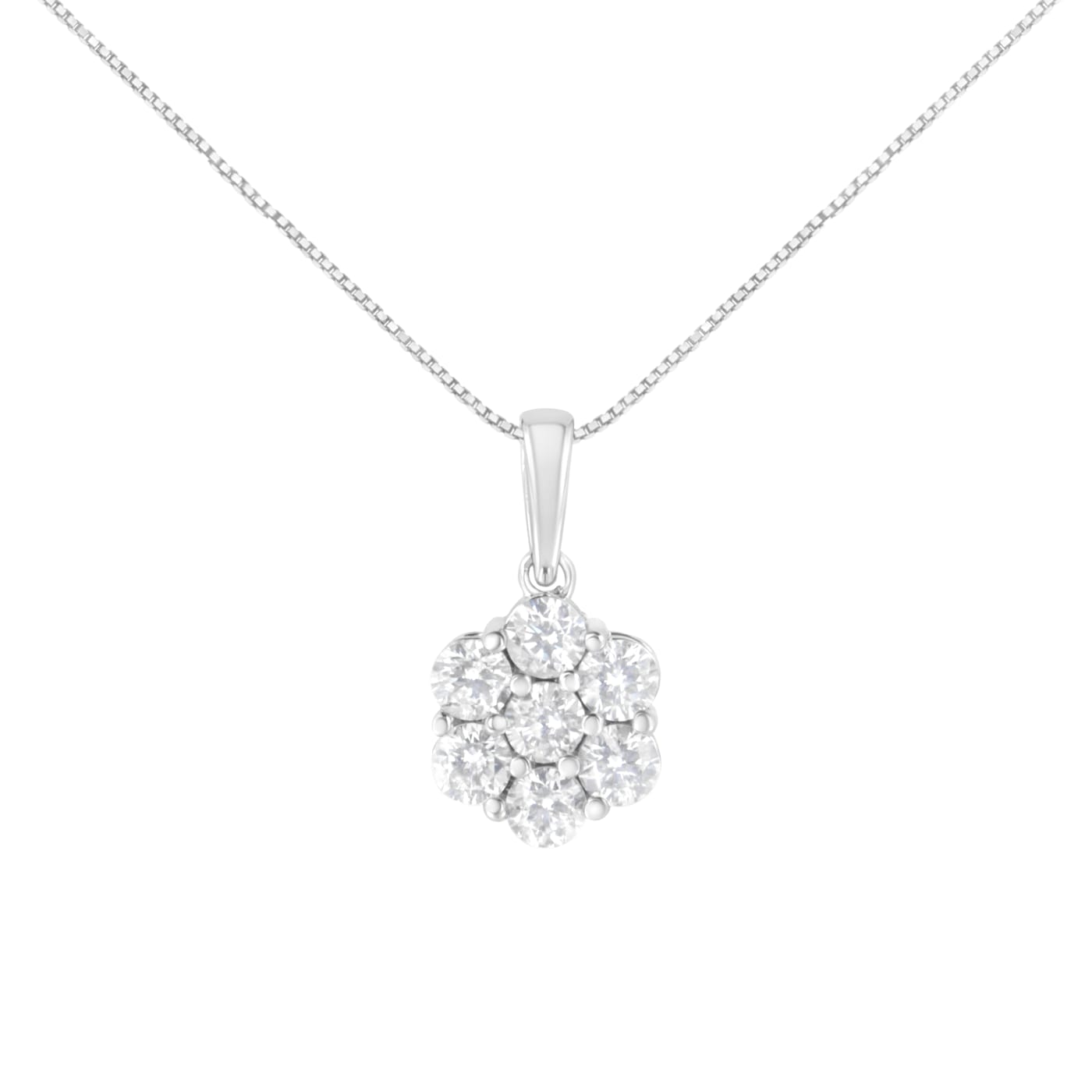 2-1966 ダイヤモンド ネックレス 14K White Gold 2.0ctw Round Diamond 7 Stone Flower 18