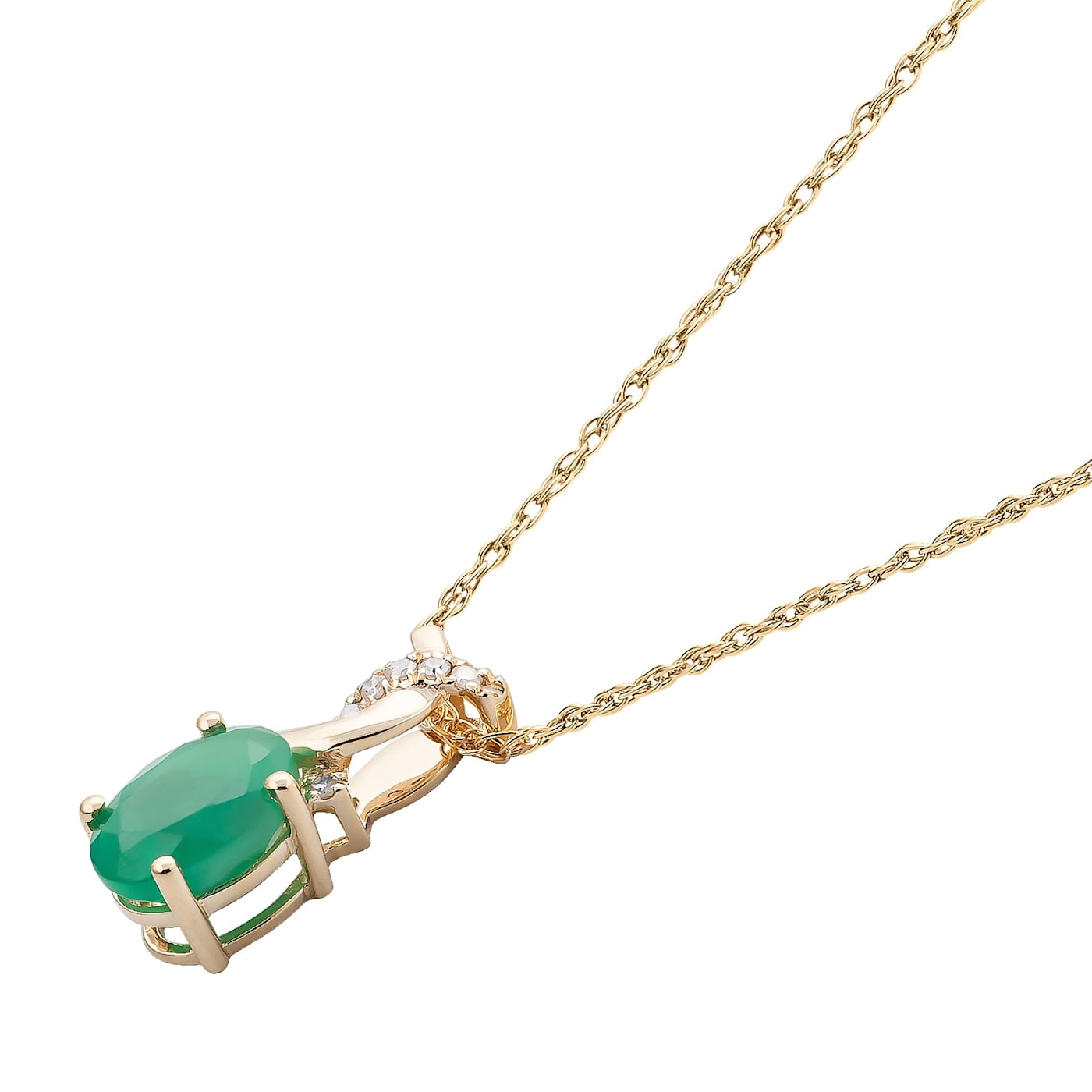 10k Yellow Gold Oval Emerald and Diamond Twist Pendant With