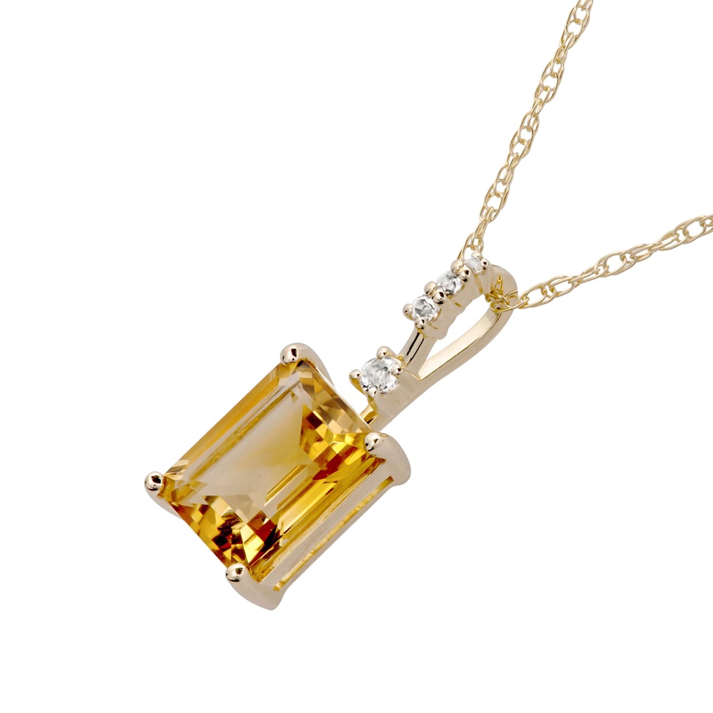 10k Yellow Gold Genuine Emerald Cut Citrine and White Topaz Pendant With  Chain - 11VSCD