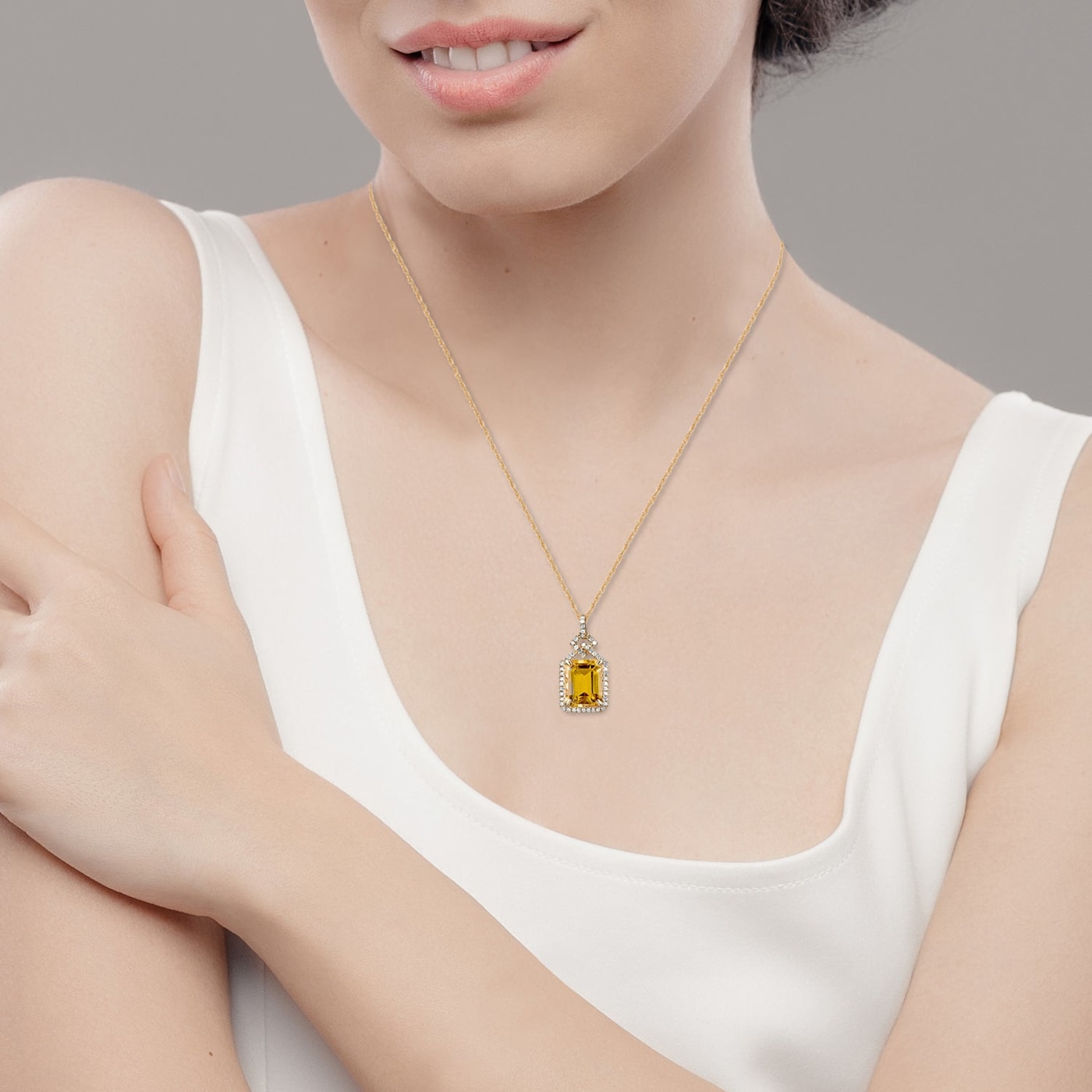 Emerald cut citrine pendant best sale