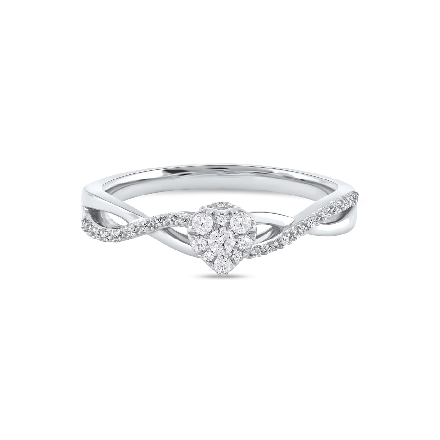 1/6ct TDW Diamond Cluster Heart Promise Ring in Sterling