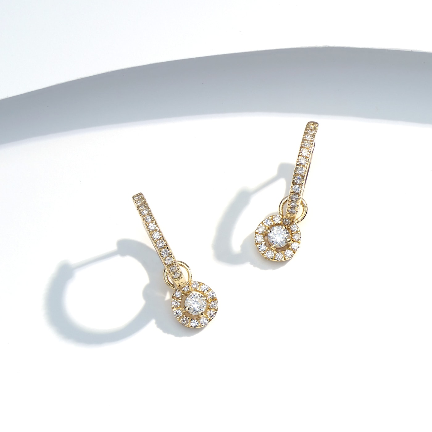 GEMistry 14K Yellow Gold 0.27 Ctw Round Diamond Mini Hoop Dangle Earrings