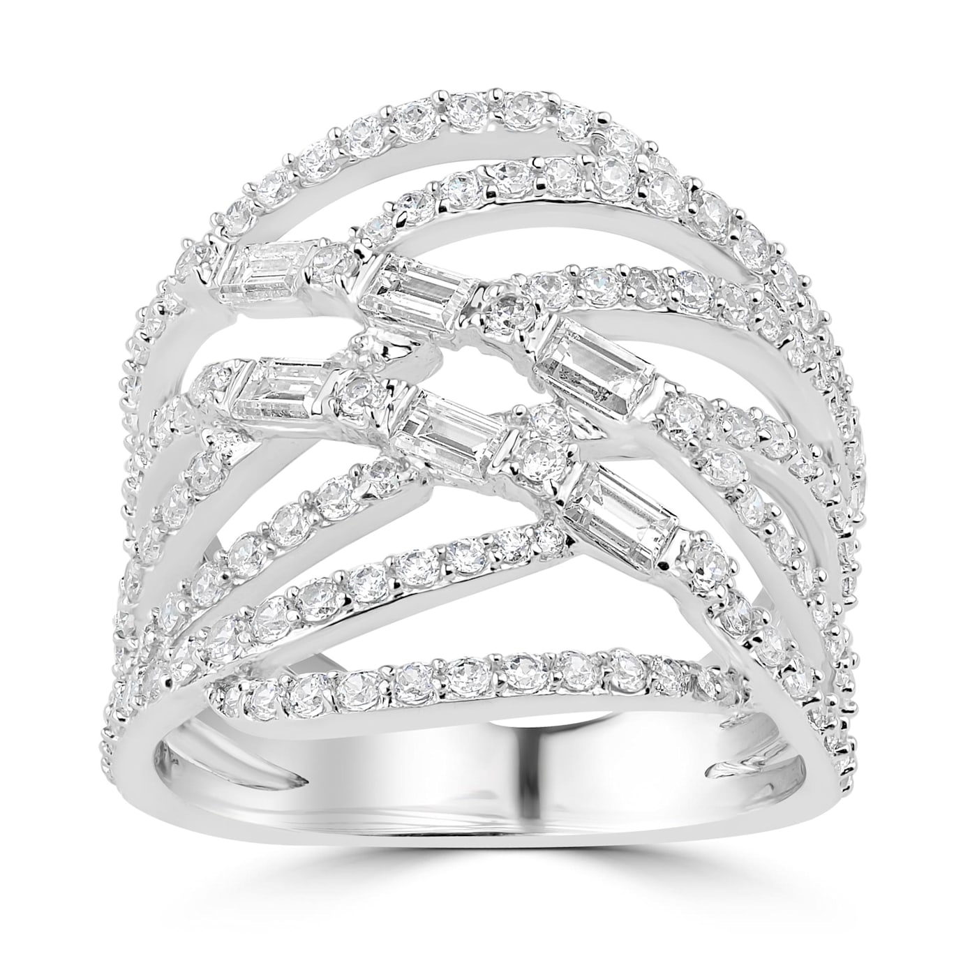 GEMistry Baguette & Round White CZ Crossover Ring, Sterling Silver - 16D23A