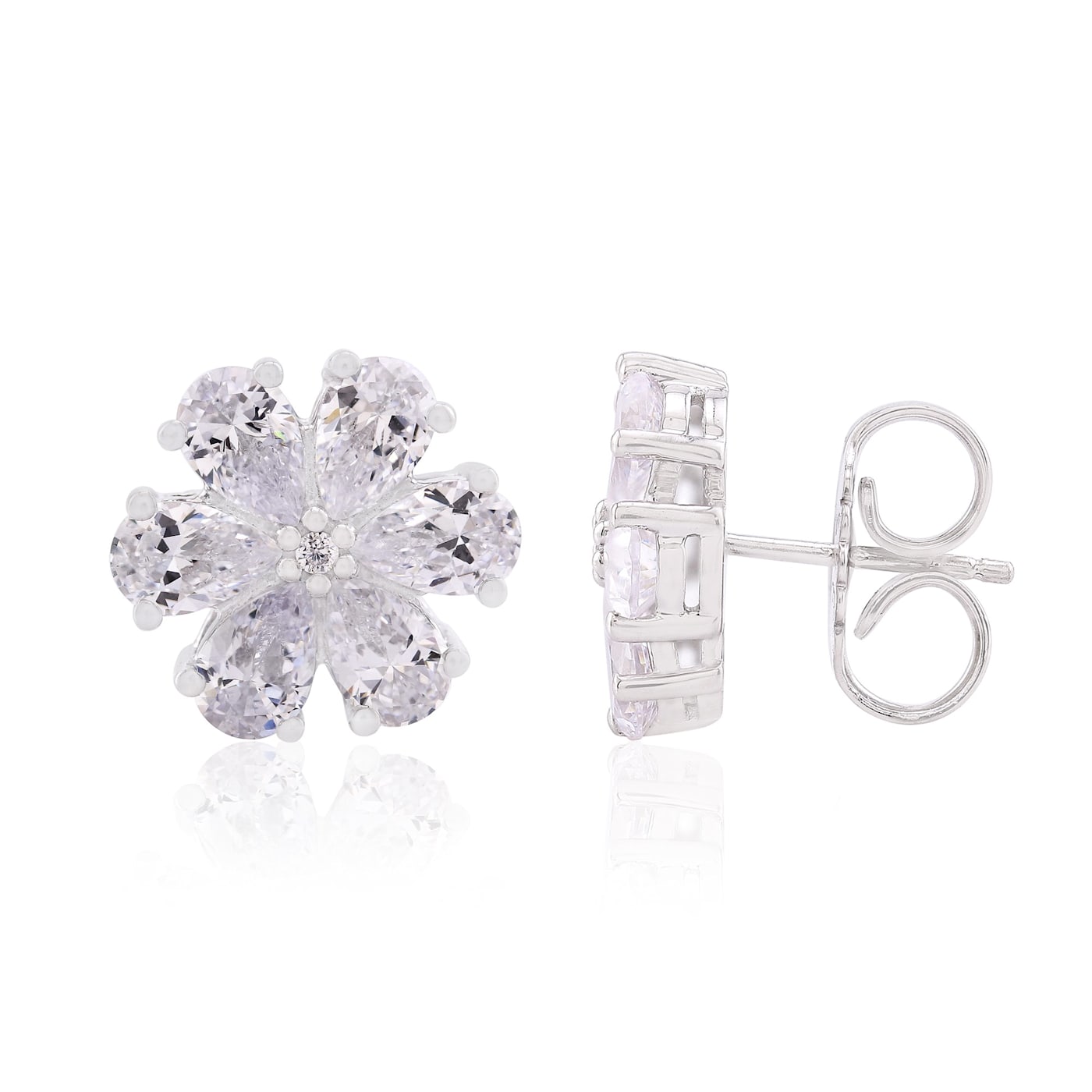 GEMistry Pear White Cubic Zirconia Floral Stud Earrings in