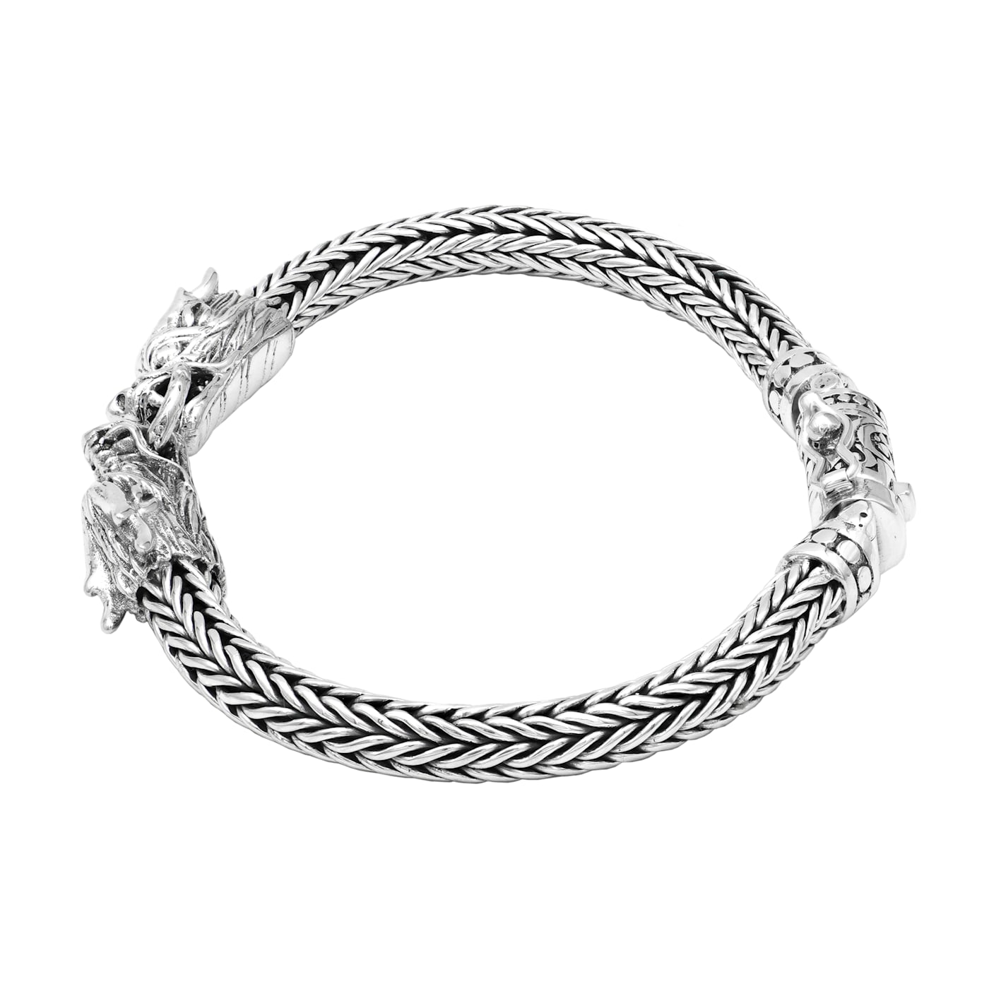 Artisan Balinese Sterling Silver Double Dragon Bracelet - 1CKJ3A
