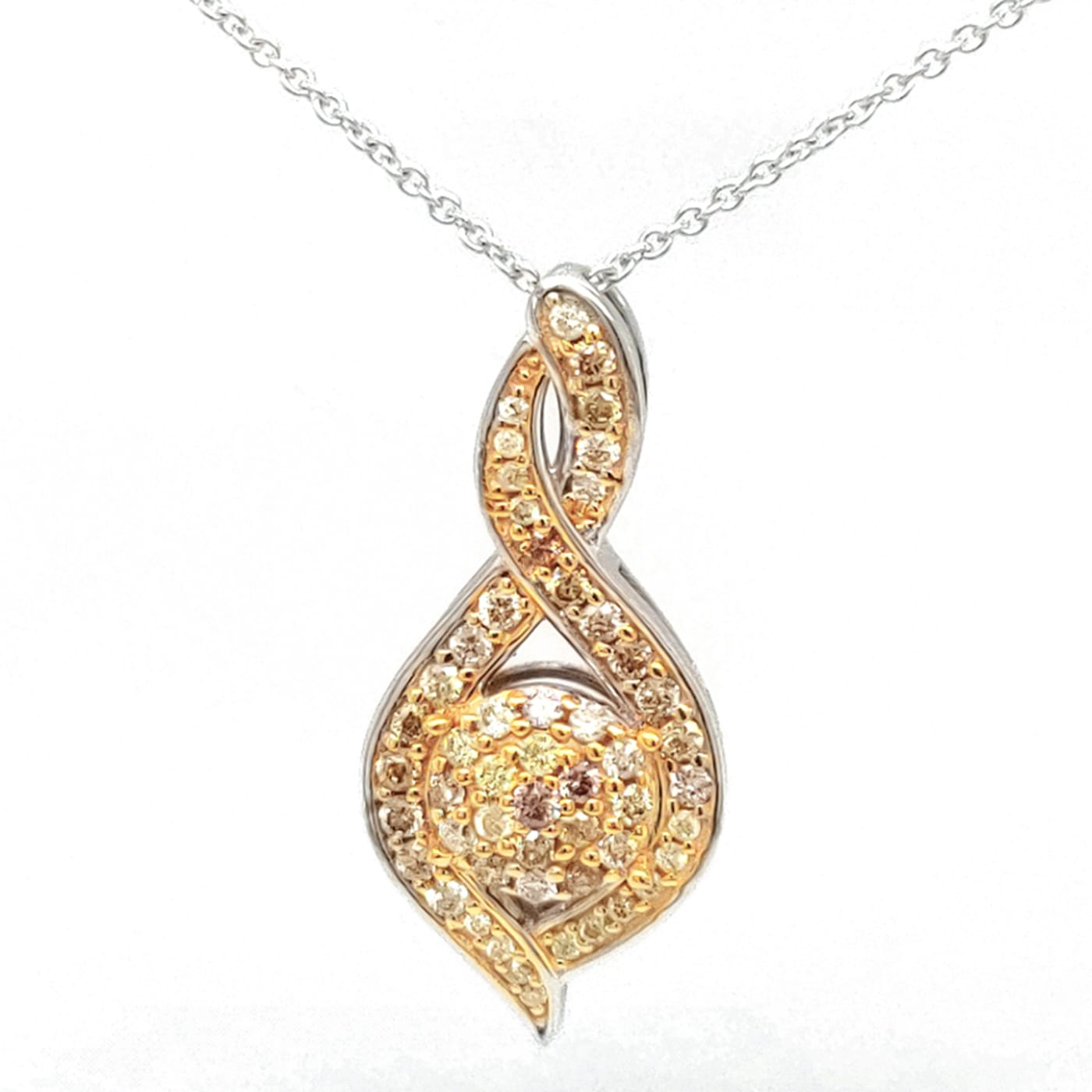 LÚDERE 14K Gold Angular Pendant Necklace Lined with Diamond or White Sapphire Mirror Pave on A 1mm Rolo Chain Diamond