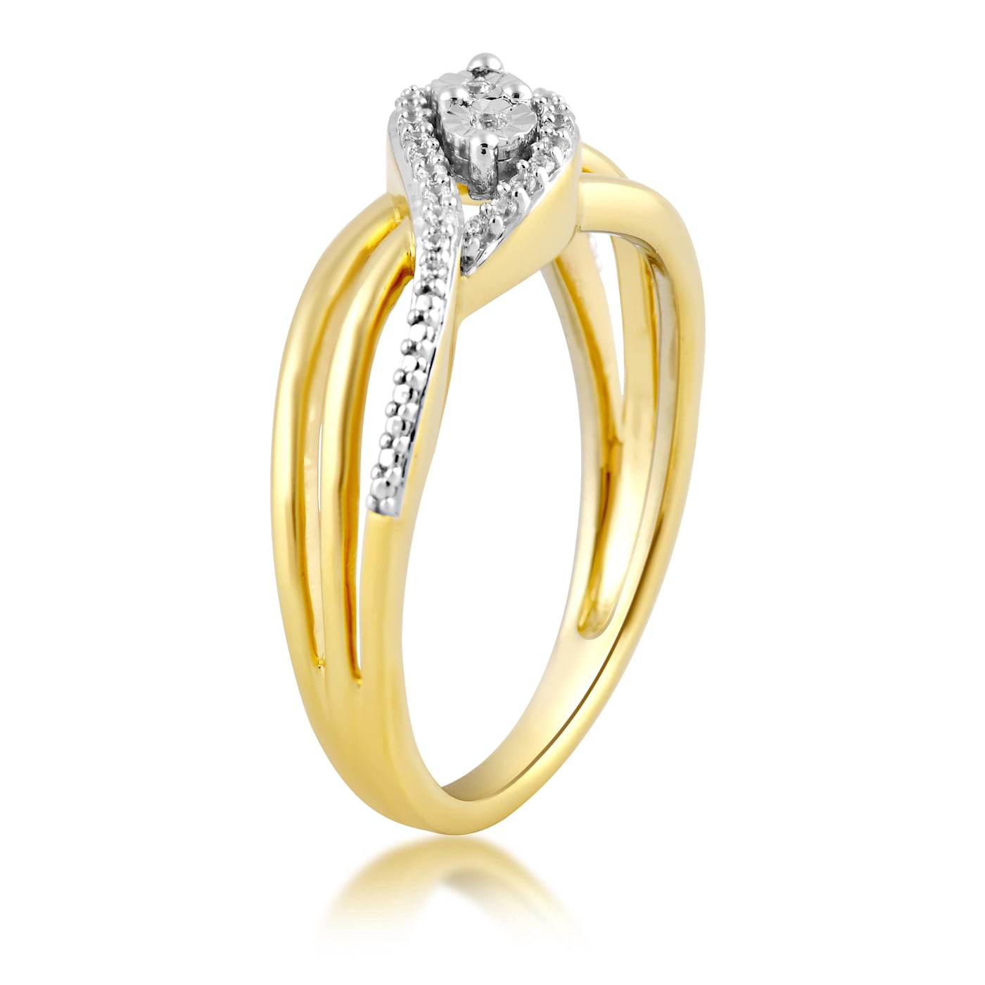 Jewelili Yellow Gold Over Sterling Silver 1/10 ctw Round White Diamond Ring