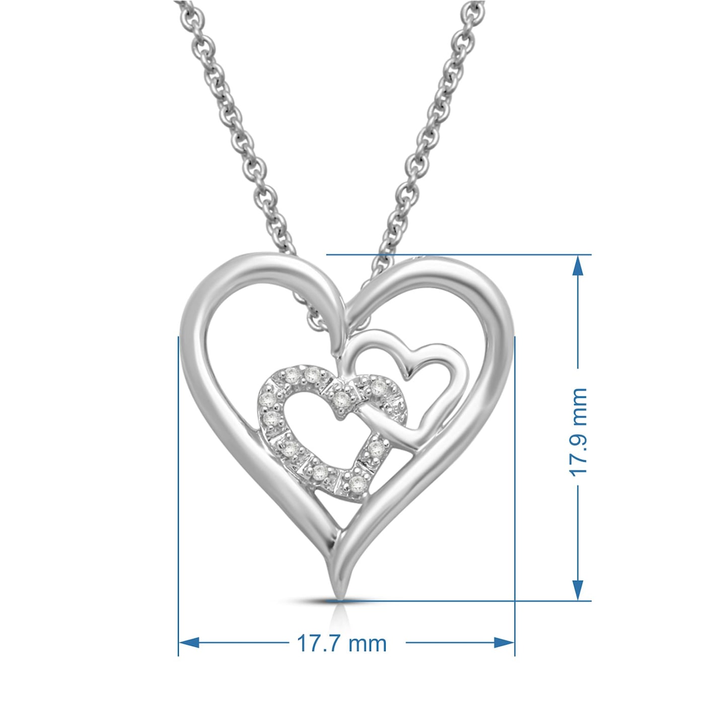 Jewelili Sterling Silver White Diamond Double Heart Pendant with