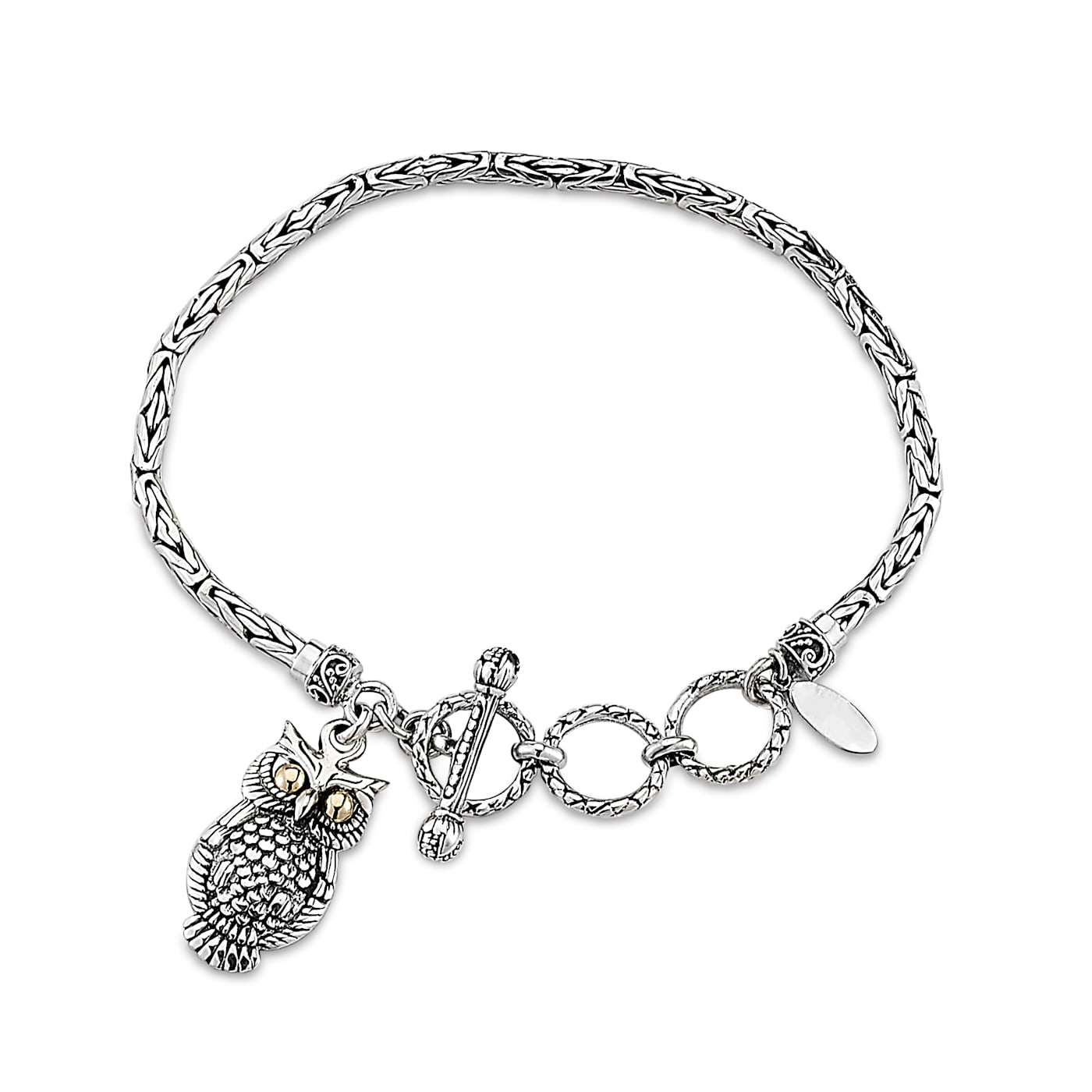 Sterling Silver And 18K Gold Owl Charm Bracelet 1BSQ3A