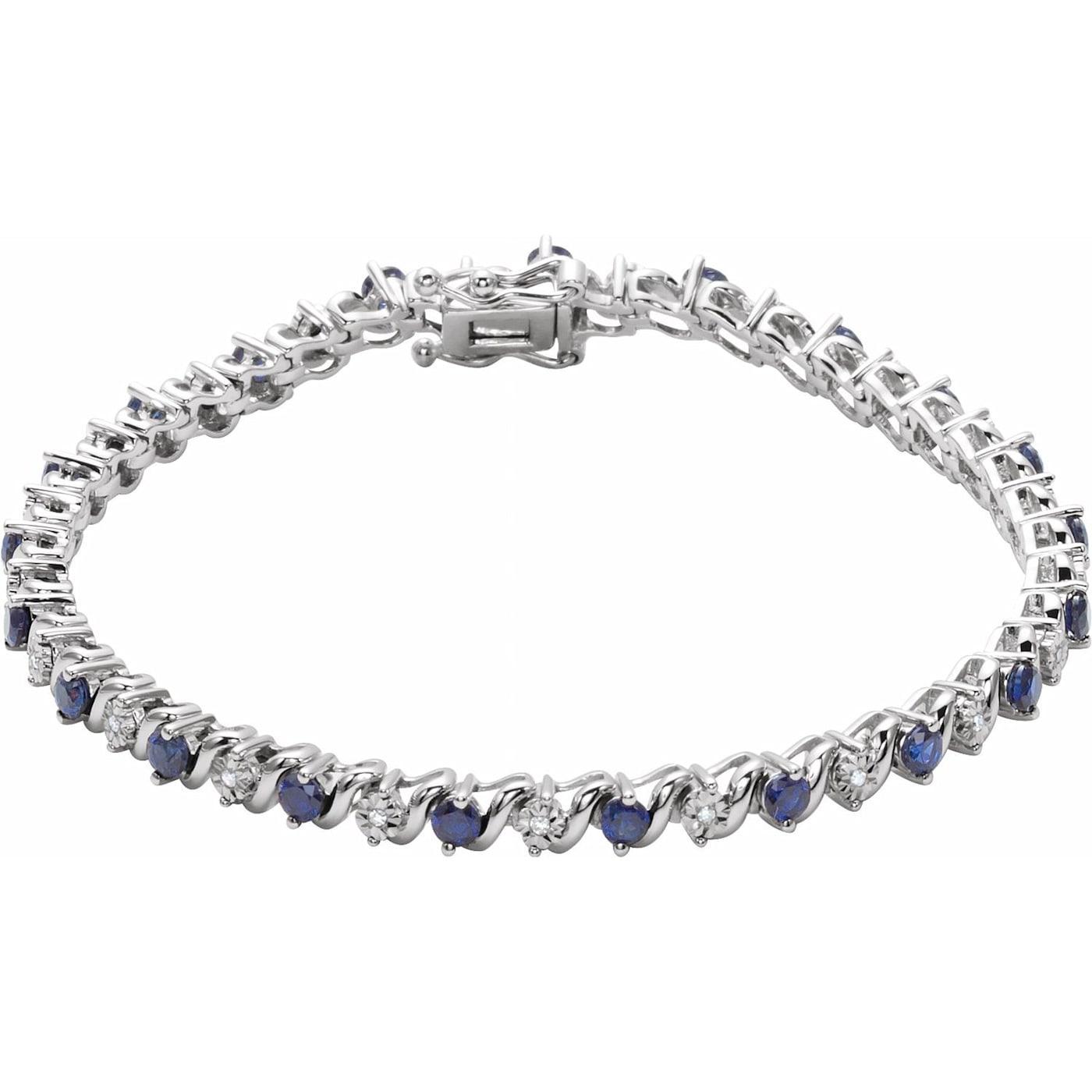 Diamond2Deal 14K White Gold Lab-Grown Blue Sapphire and 1/10