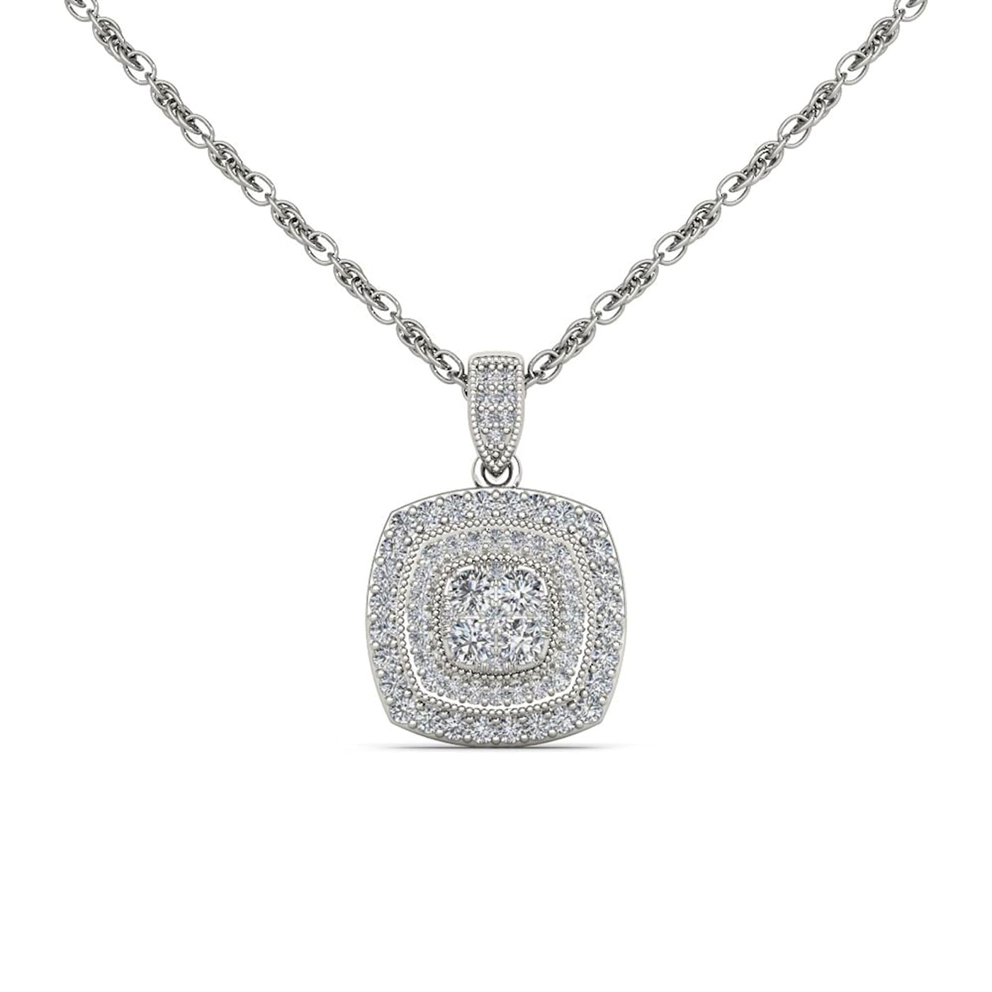 Diamond2Deal 10k White Gold Diamond Pendant With 18 Inch
