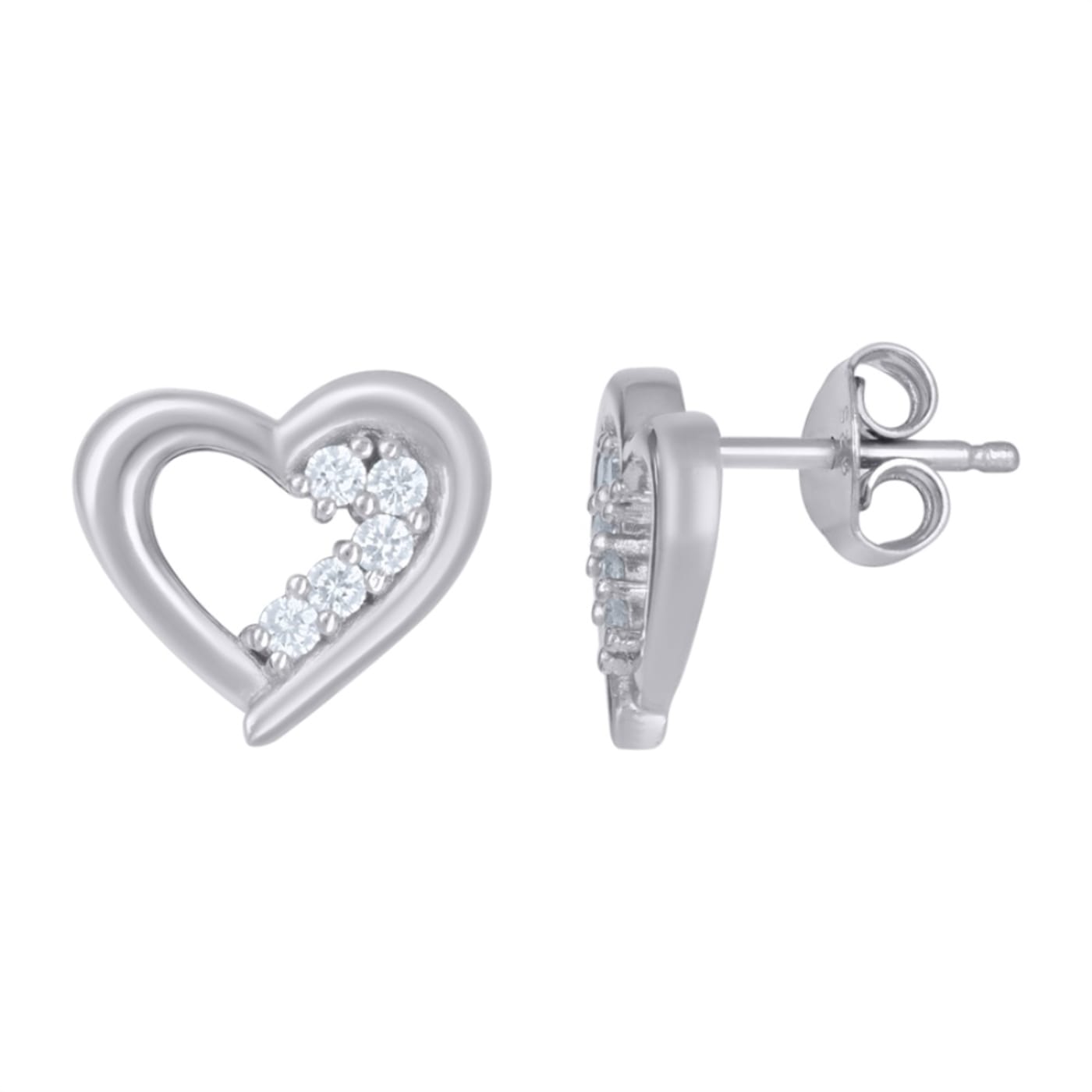 Diamond2Deal 925 Sterling Silver Cubic Zirconia Heart Stud