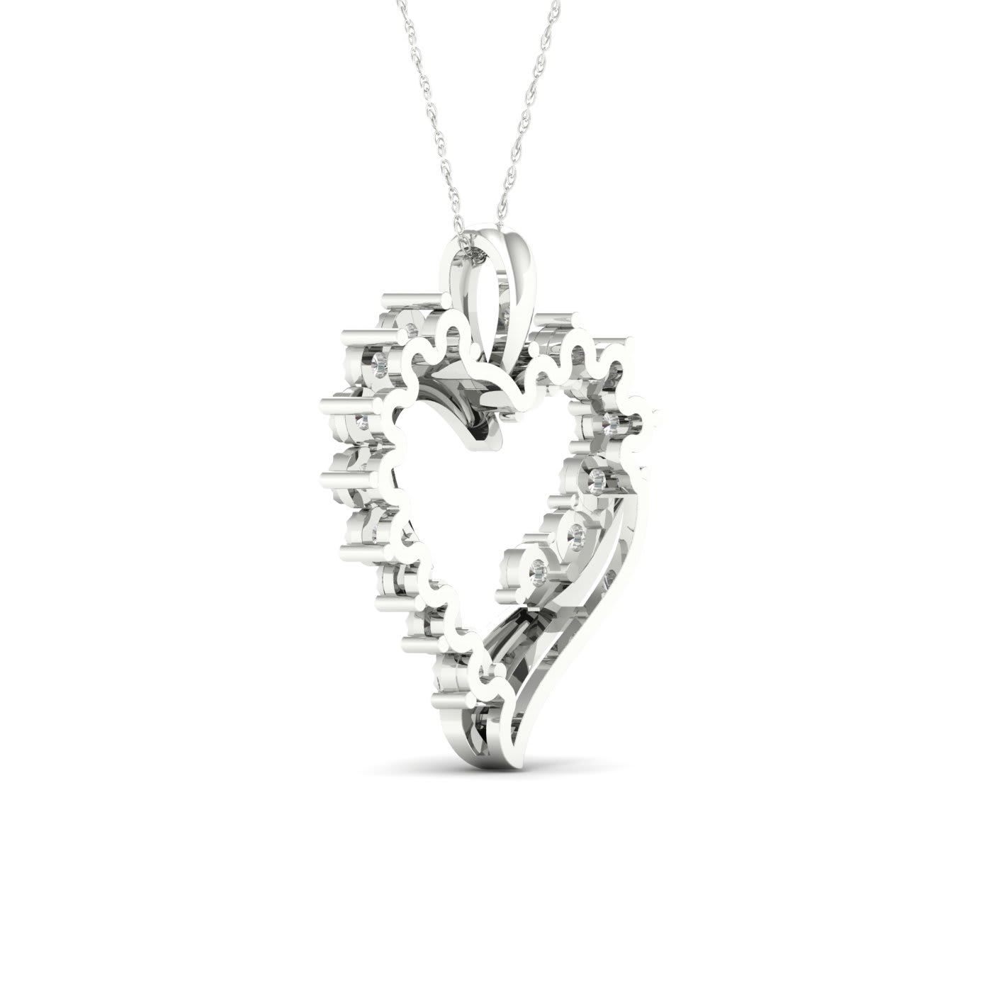Diamond2Deal 925 Sterling Silver Diamond Heart Pendant Rope