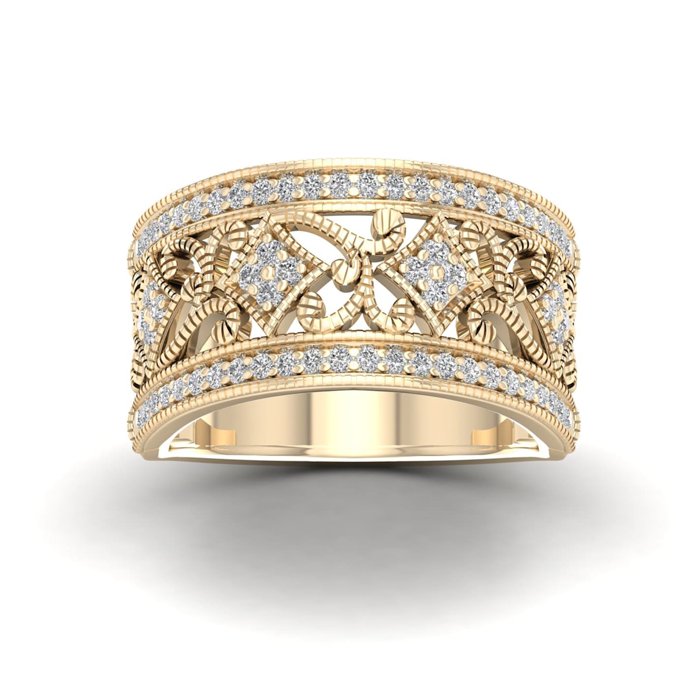 Diamond2Deal 14K Yellow Gold Over Sterling Silver 0.33 Ct Diamond Filigree  Band Ring - 157XPB