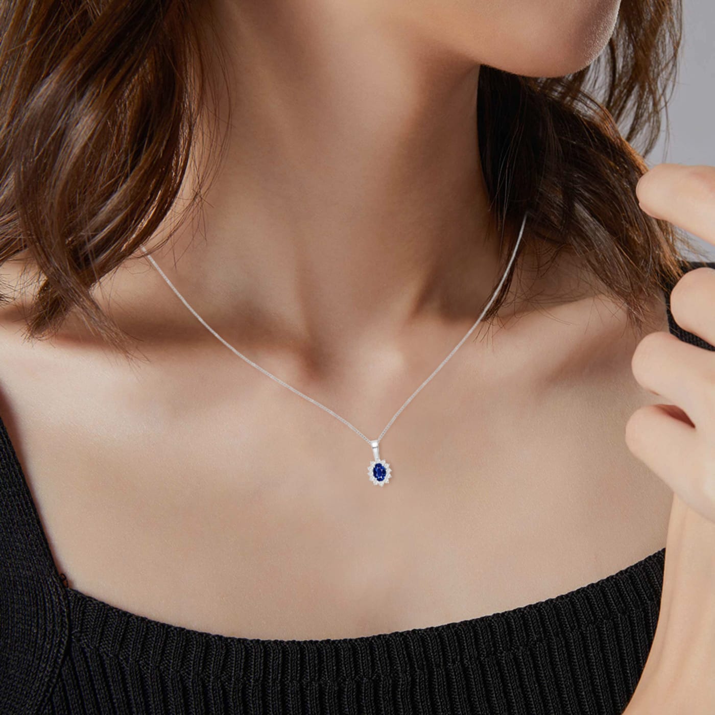 1.26 ctw Oval Blue Sapphire and Diamond Pendant in 14K Yellow Gold with A 16 inch 14K Yellow Gold Chain