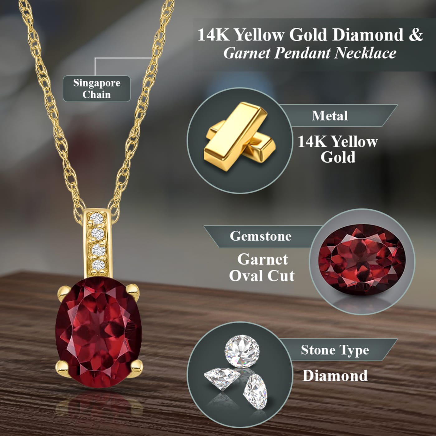 Hexagonal Garnet Pendant In Gold - Plante Jewelers