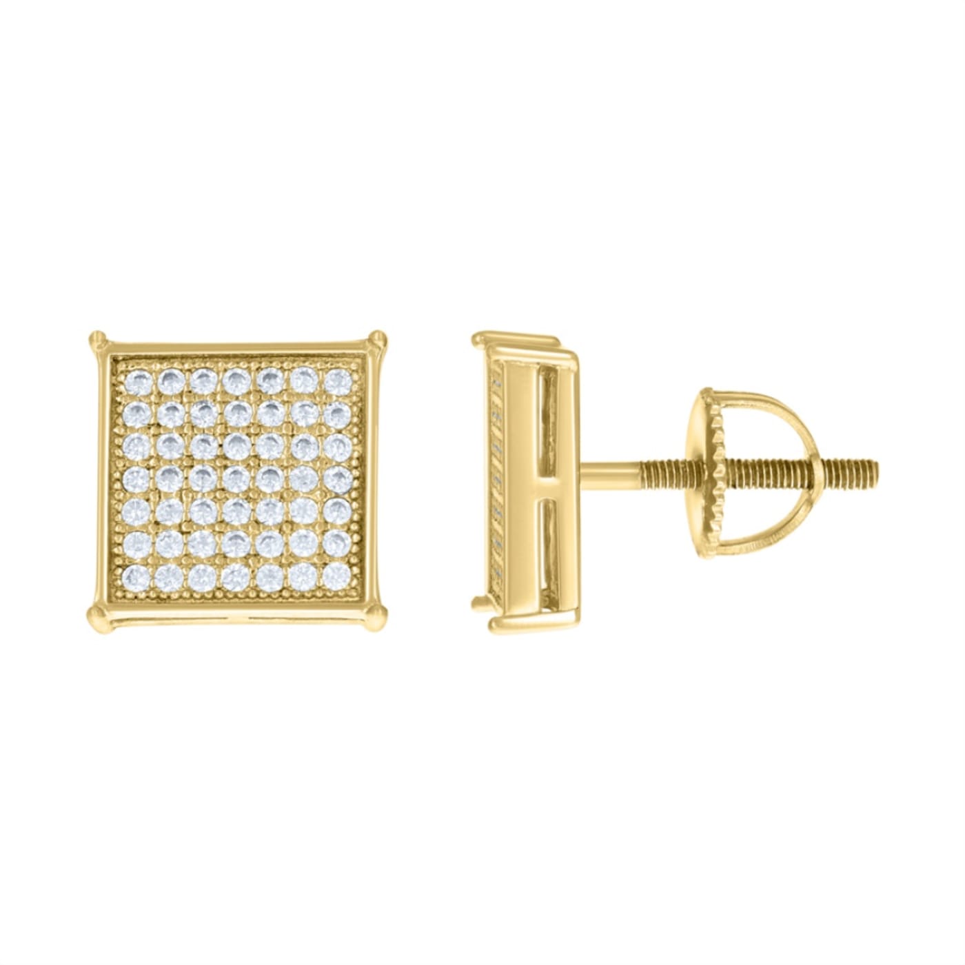Diamond2Deal 925 Sterling Silver Yellow-tone Cubic Zirconia Square Fashion  Stud Earrings for Women - 17213A