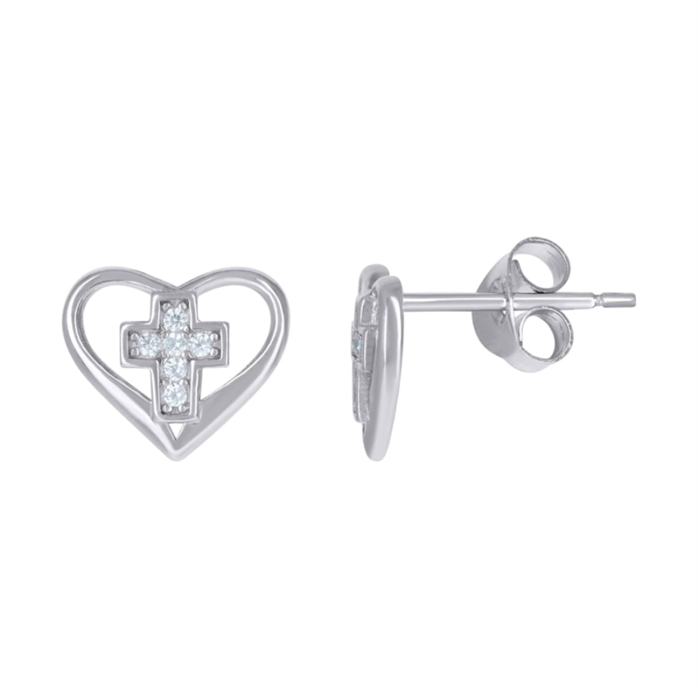 【just LoveR.】23SS★ Times Earrings by Silver925 Diamond2Deal 925 Sterling Silver Cubic Zirconia Cross Heart