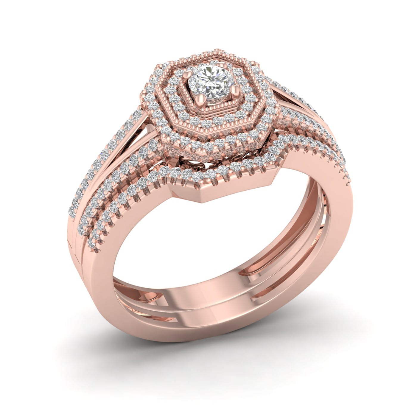 Diamond2Deal 10k Rose Gold 1/2ctw Diamond Halo Ring Bridal
