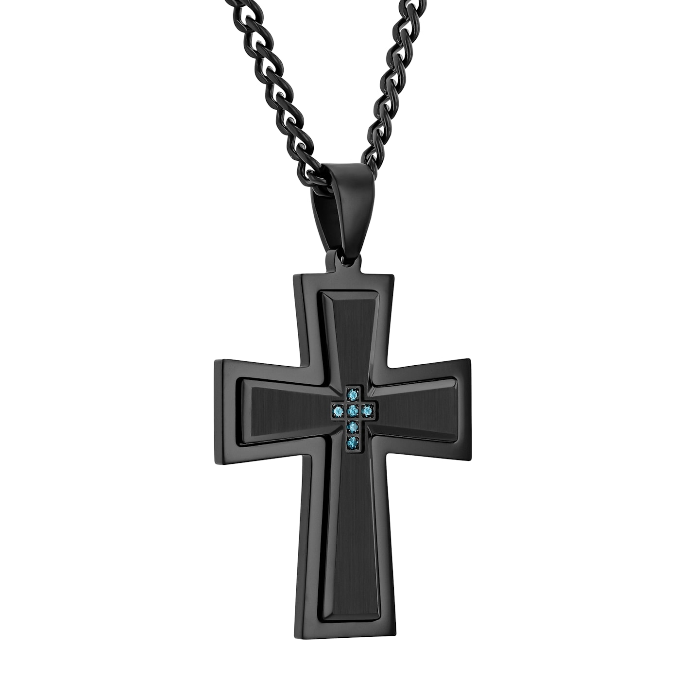 ◇BLACKPURPLE◇ dilly cross necklace Sterling Silver Cross Pendant Necklace with Black Spinel