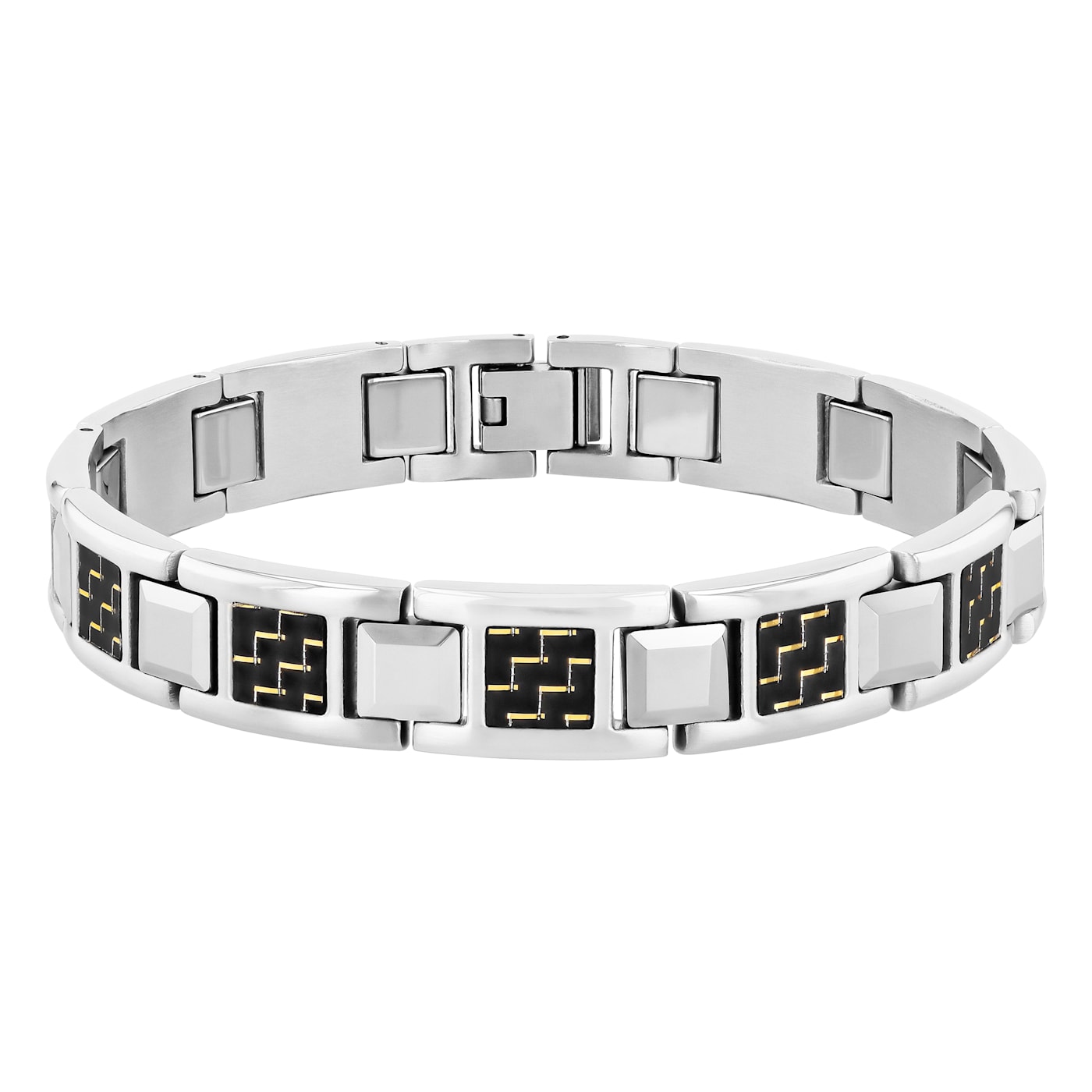 Stainless Steel & Tungsten Zigzag Carbon Fiber Link Bracelet