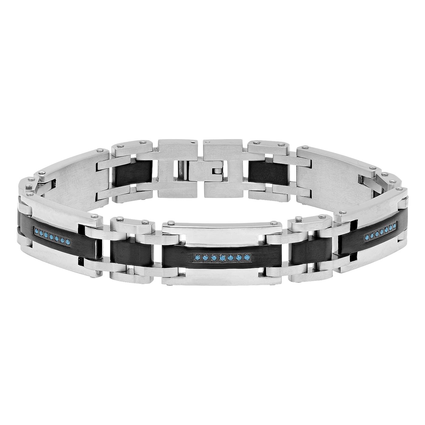 Stainless Steel Black Ion Plated Blue Diamond Bracelet