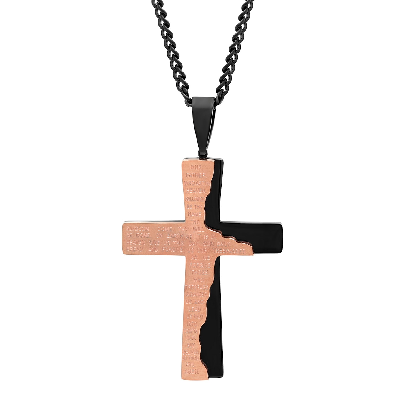 Two-Tone Stainless Steel The Lord's Prayer Tablet Cross Pendant