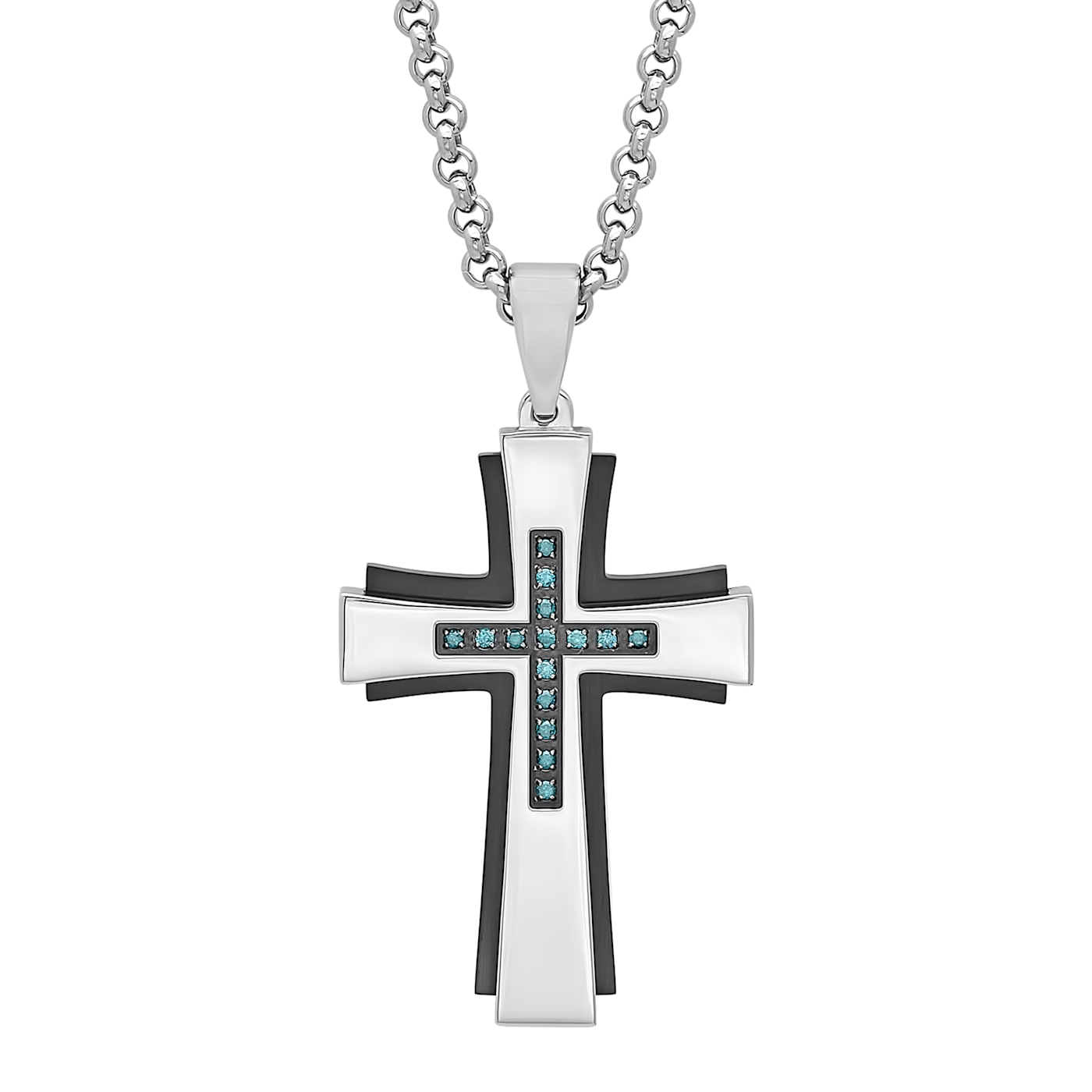 1 8CTW Blue Diamond Stainless Steel Cross Pendant 11F1QB
