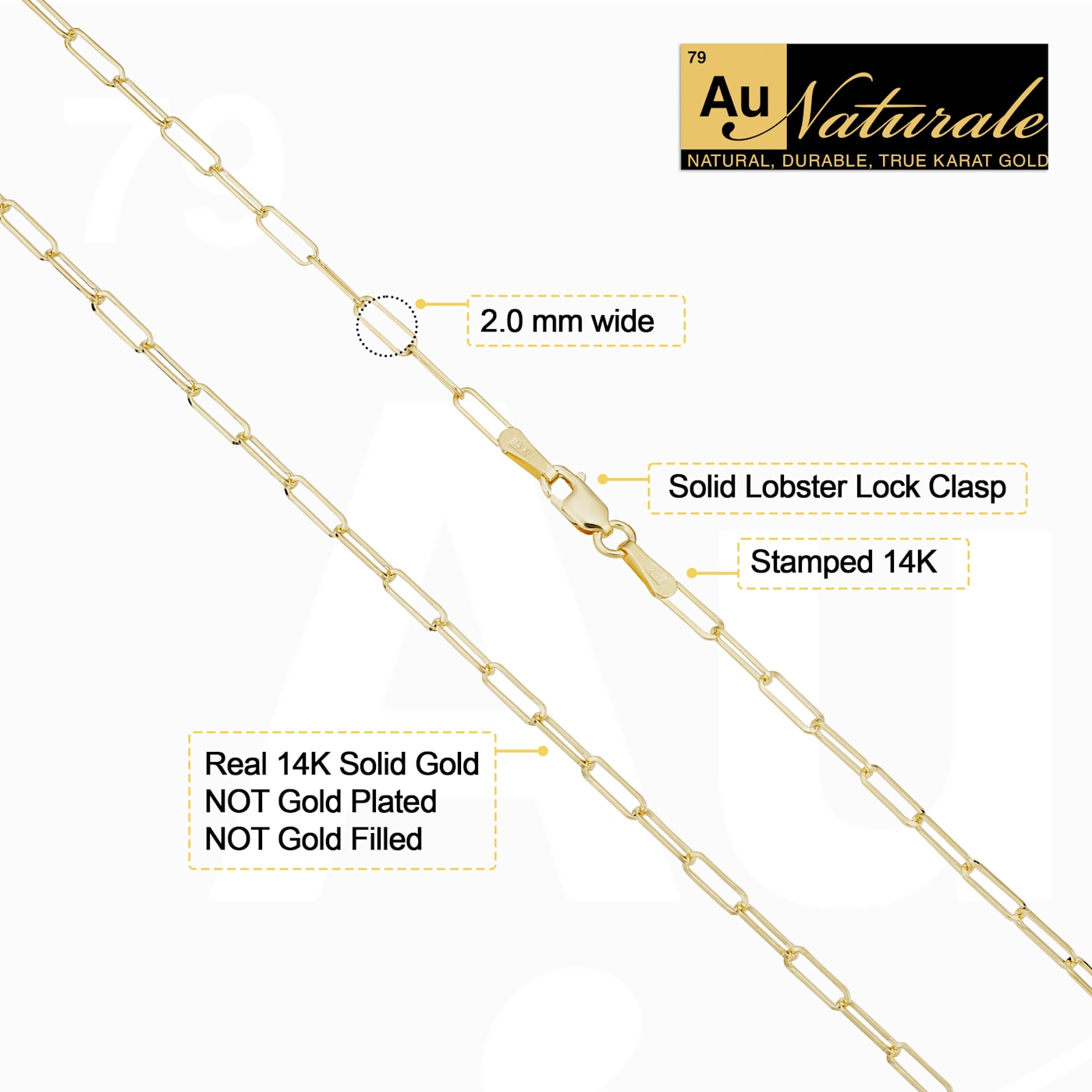 14K Yellow Gold Polished Paperclip Chain Nekclace for Men and Women (3.2 mm 16 inch), Women's, Size: One Size