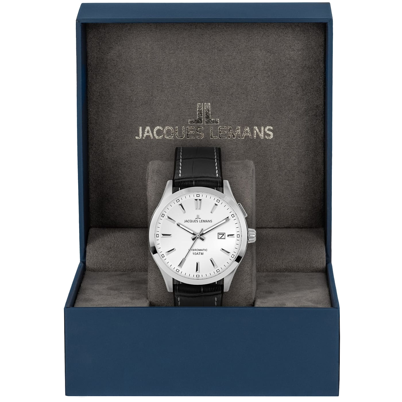 JACQUES LEMANS Hybromatic Men's Watch with Silicone/Leather Strap and Solid  Stainless Steel 1-2130 - 1BT2HA