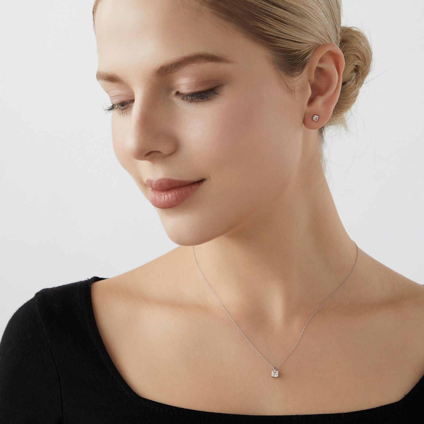 LUXGEM 14K White Gold Princess Cut Solitaire Studs | 1/2