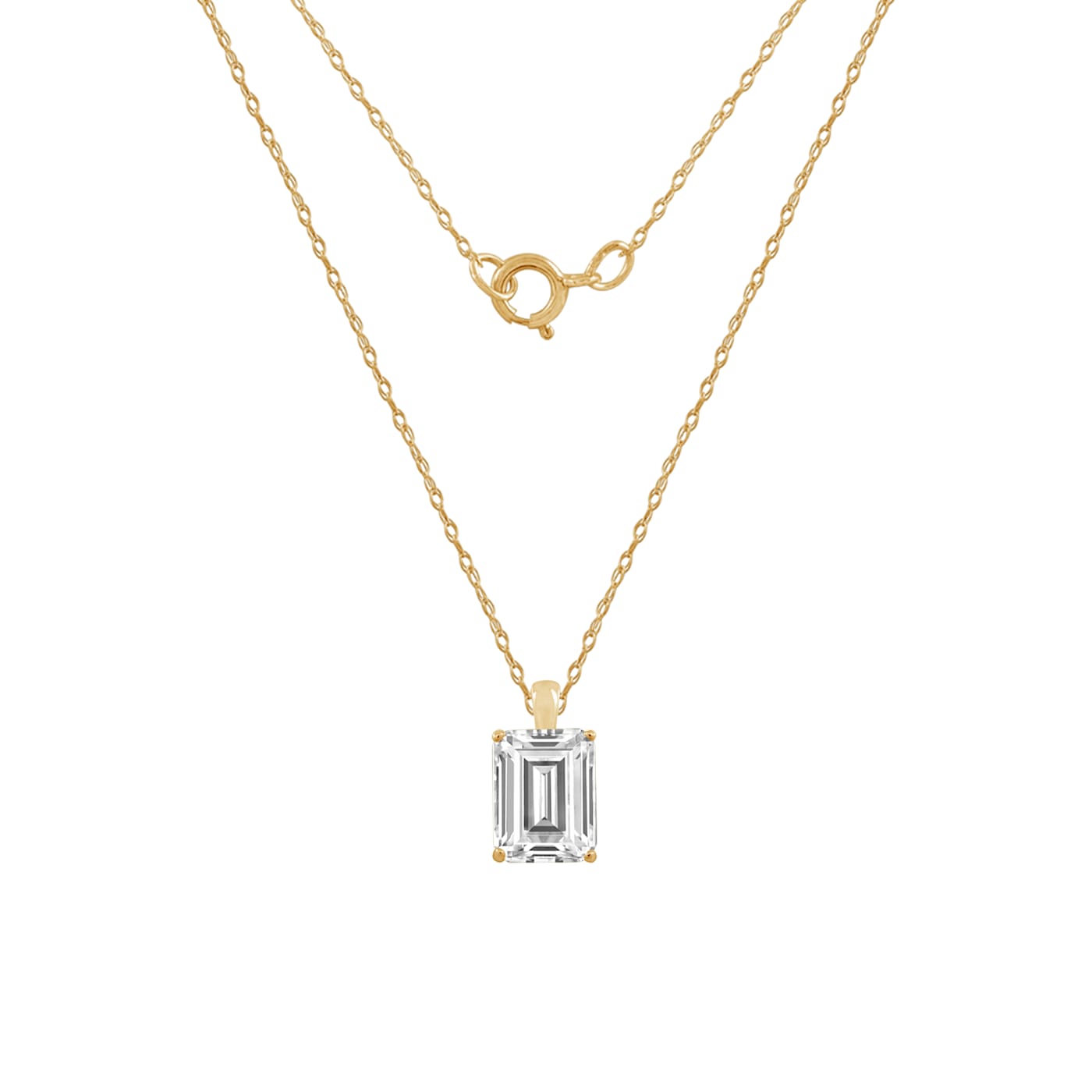 LUXGEM 14K Yellow Gold Emerald Cut Pendant Necklace | 1 Carat Cubic Zirconia