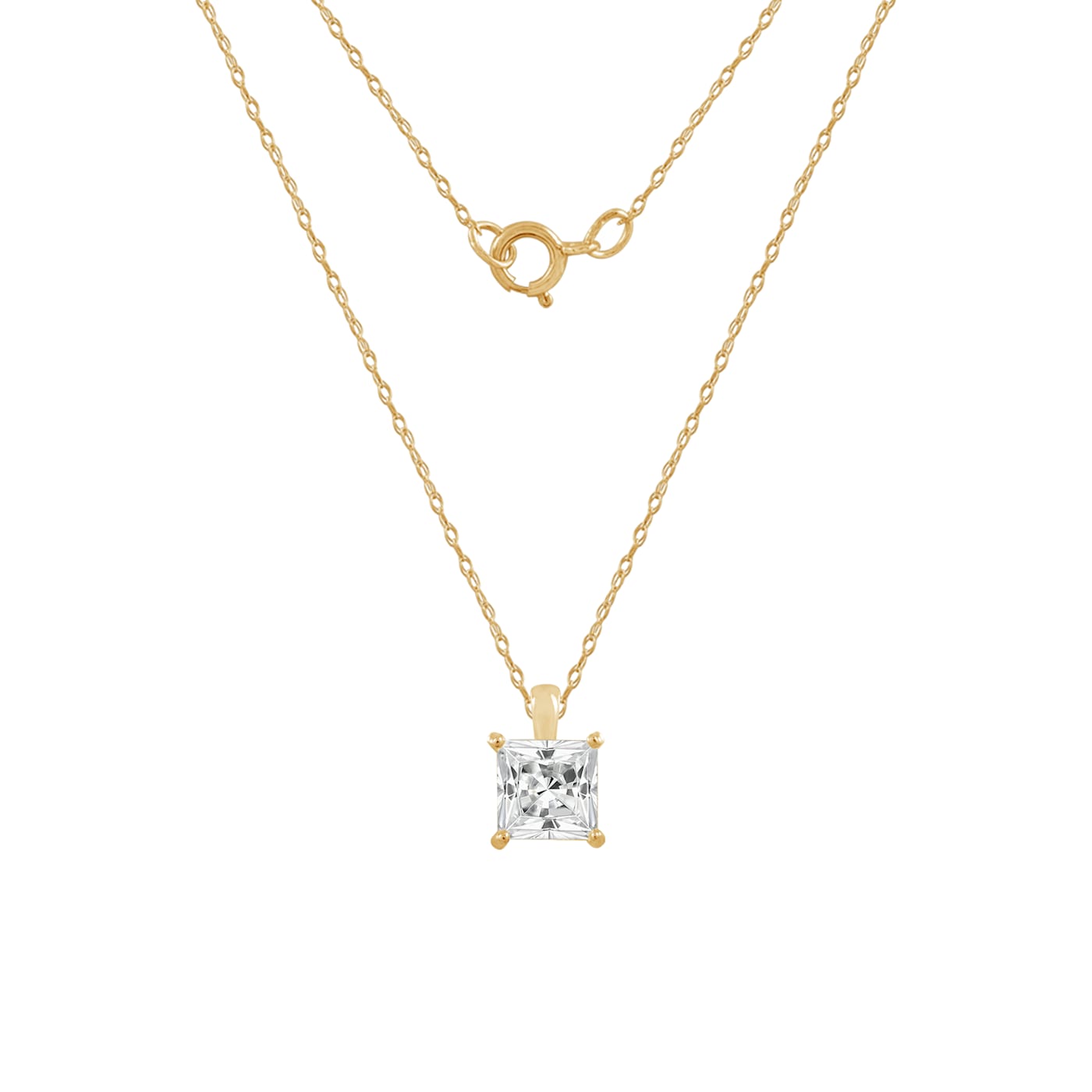 LUXGEM 14K Yellow Gold Princess Cut Pendant Necklace | 1 Carat