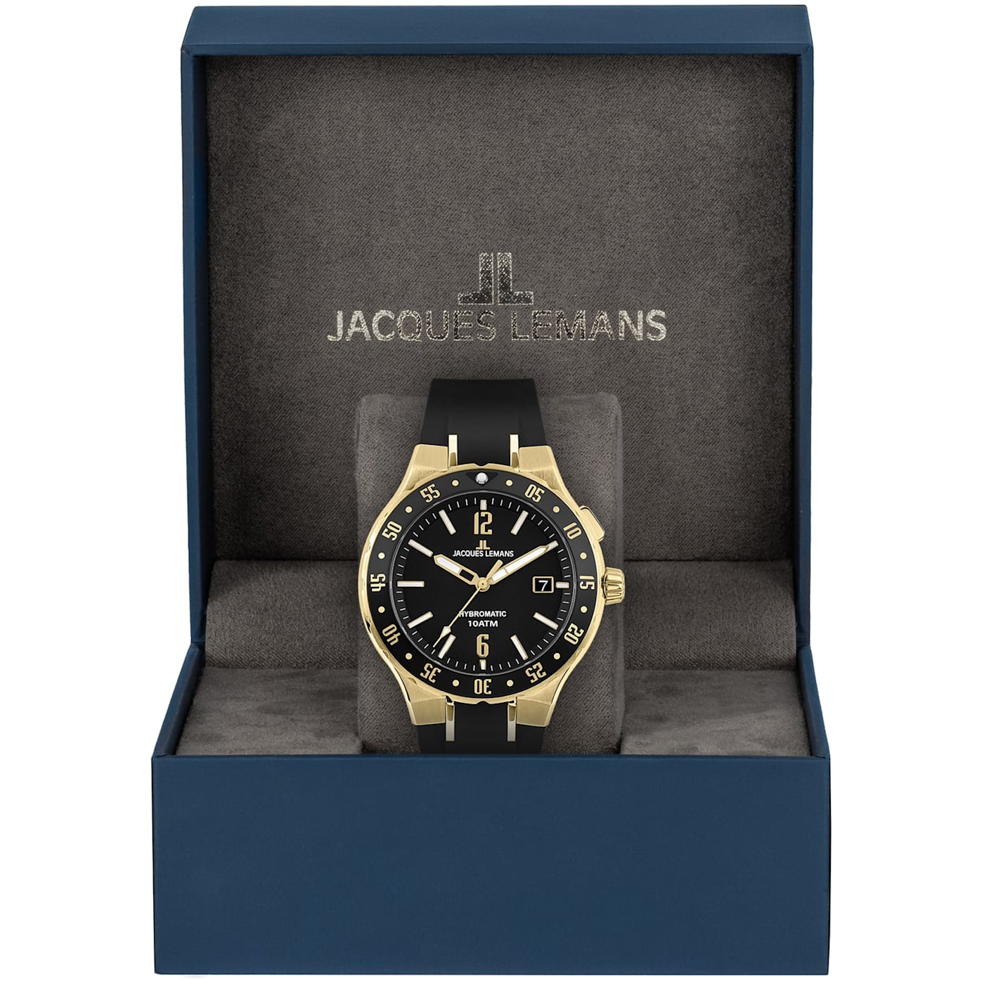 JACQUES LEMANS Hybromatic Men\'s Watch with Silicone Strap and Solid  Stainless Steel IP-Gold 1-2109 - 116WYA