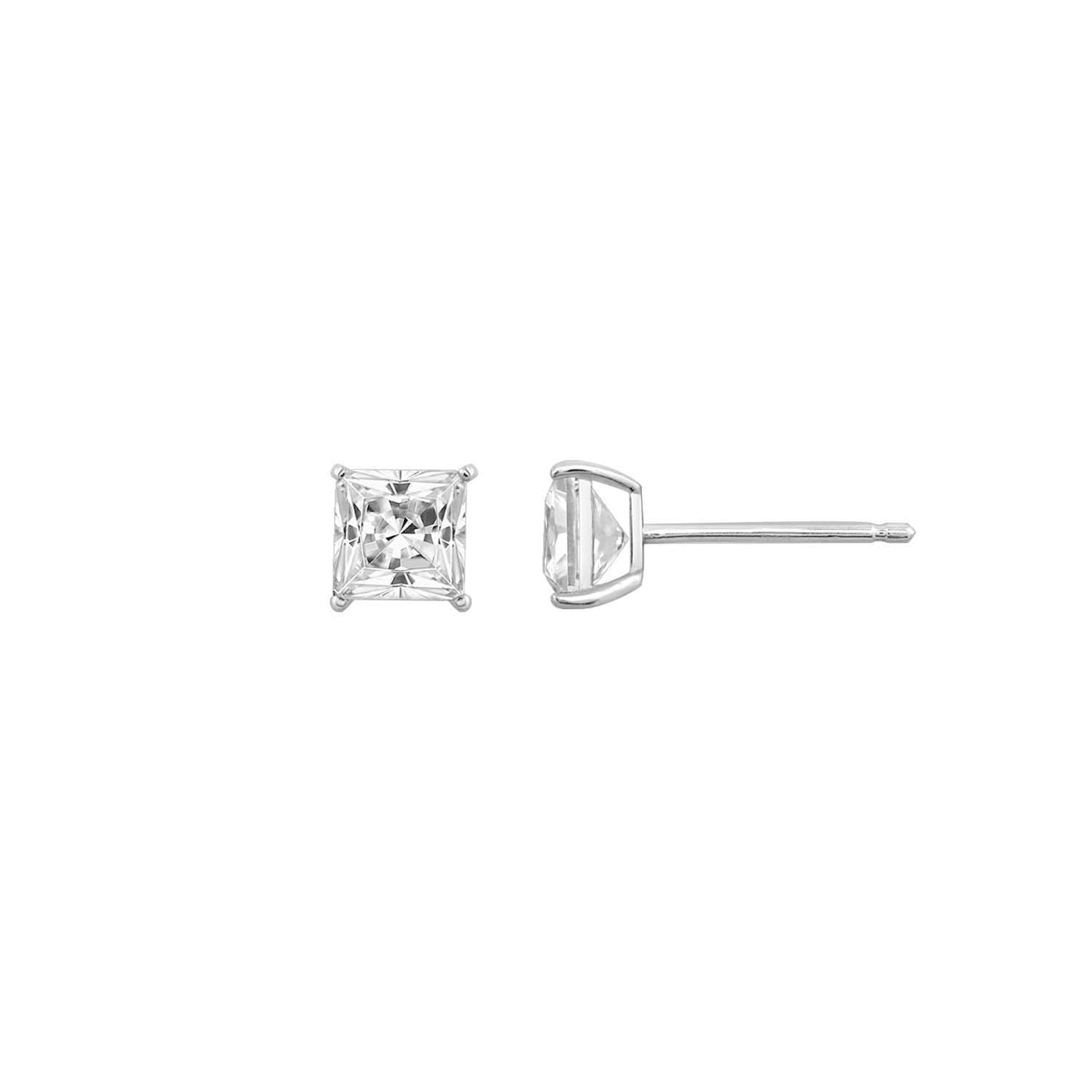 LUXGEM 10K White Gold Princess Cut Solitaire Studs | 1 carat