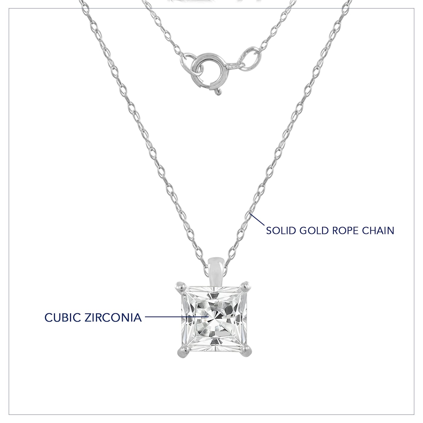 LUXGEM 14K White Gold Princess Cut Pendant Necklace | 1