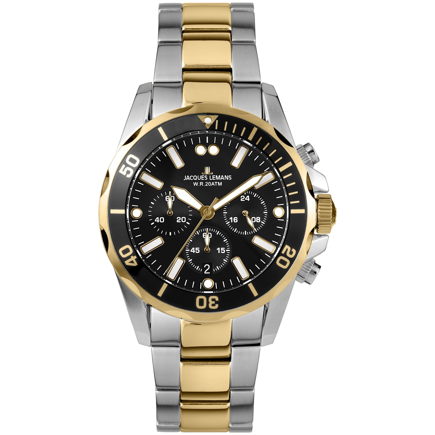 JACQUES LEMANS Men's Sport Watch with Stainless Steel Strap, Gold Bicolor,  Chronograph, 1-2091 - 15HTZA