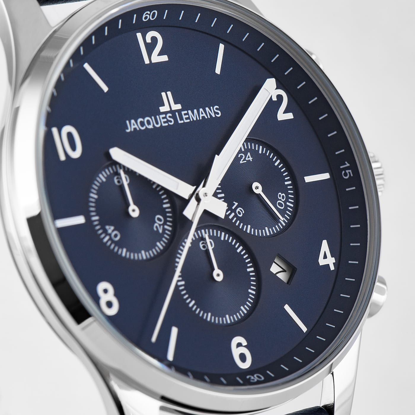 JACQUES LEMANS Classic Men's Watch with Leather Strap, Solid Stainless  Steel, Chronograph, 1-2126 - 193K0A