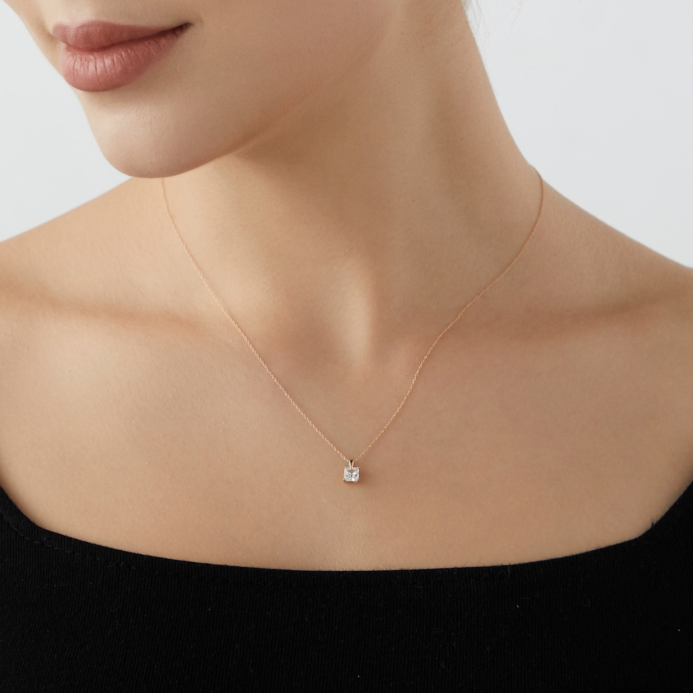 LUXGEM 14K Yellow Gold Princess Cut Pendant Necklace | 0.5
