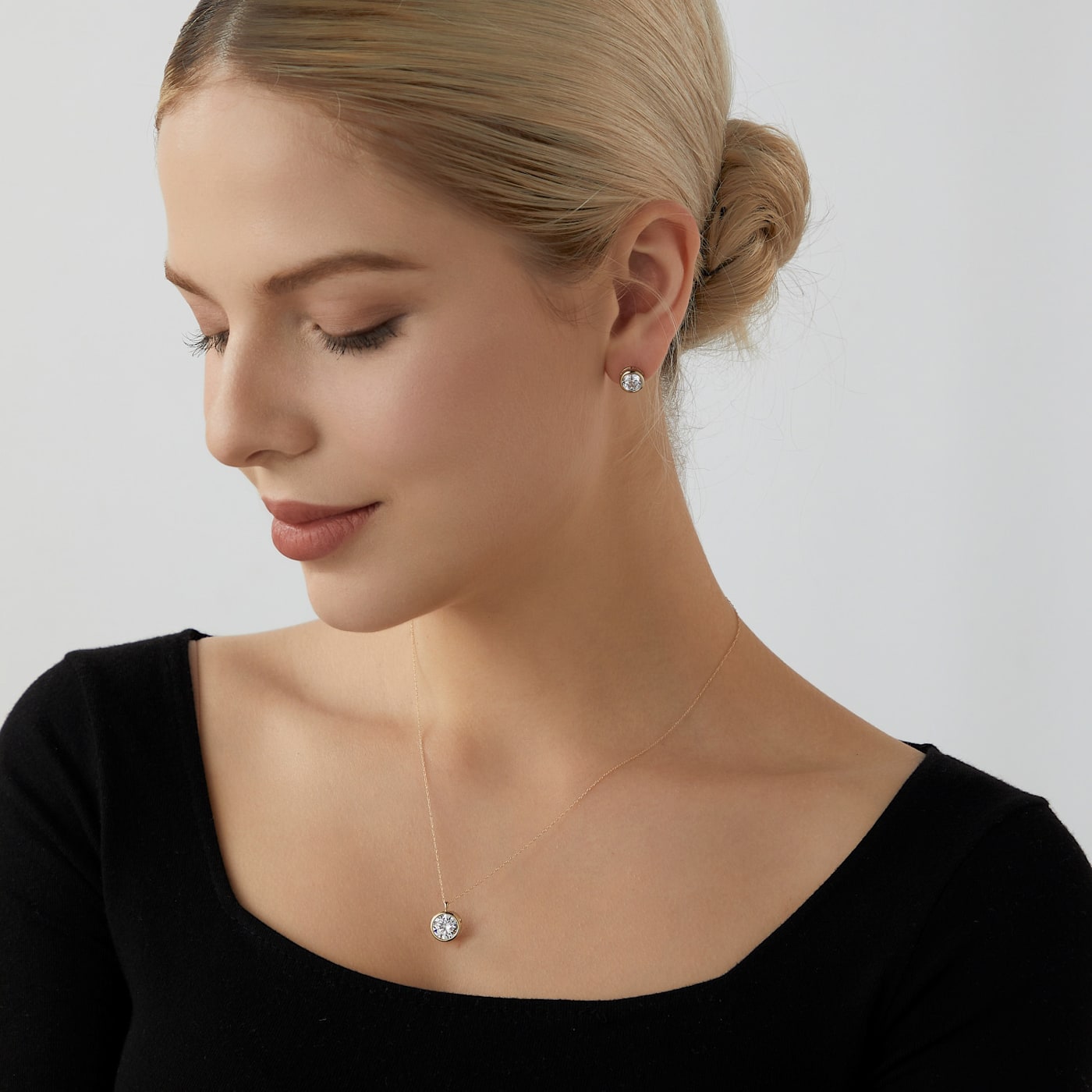 在庫処分セール 言い換え 14K LUXGEM Yellow Cubic Carat 3 | Studs Cut Round Bezel Gold ヘアアクセサリー