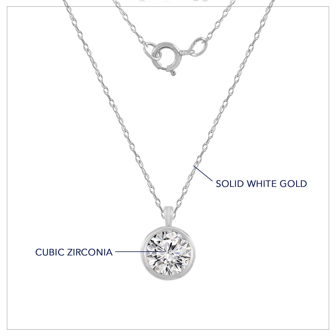 Cubic zirconia solitaire pendant cheap necklace white gold