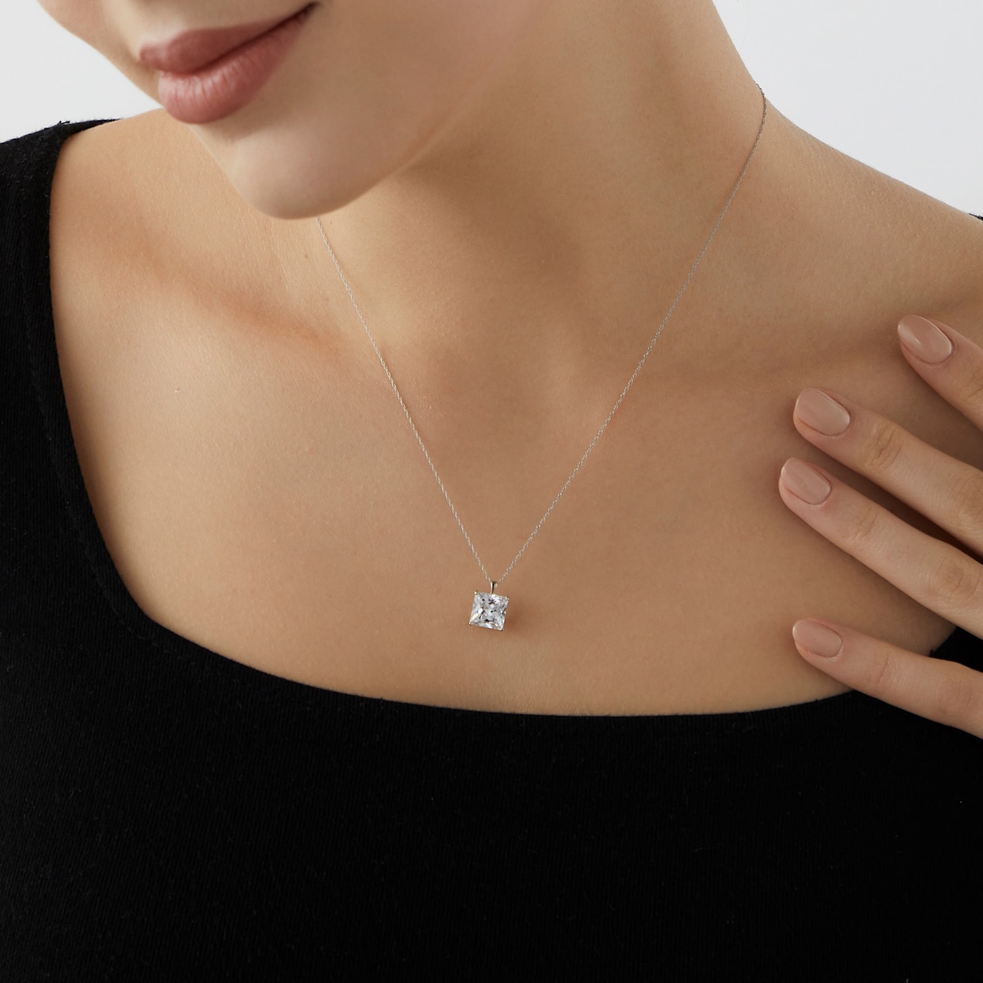 LUXGEM 14K White Gold Princess Cut Pendant Necklace | 3
