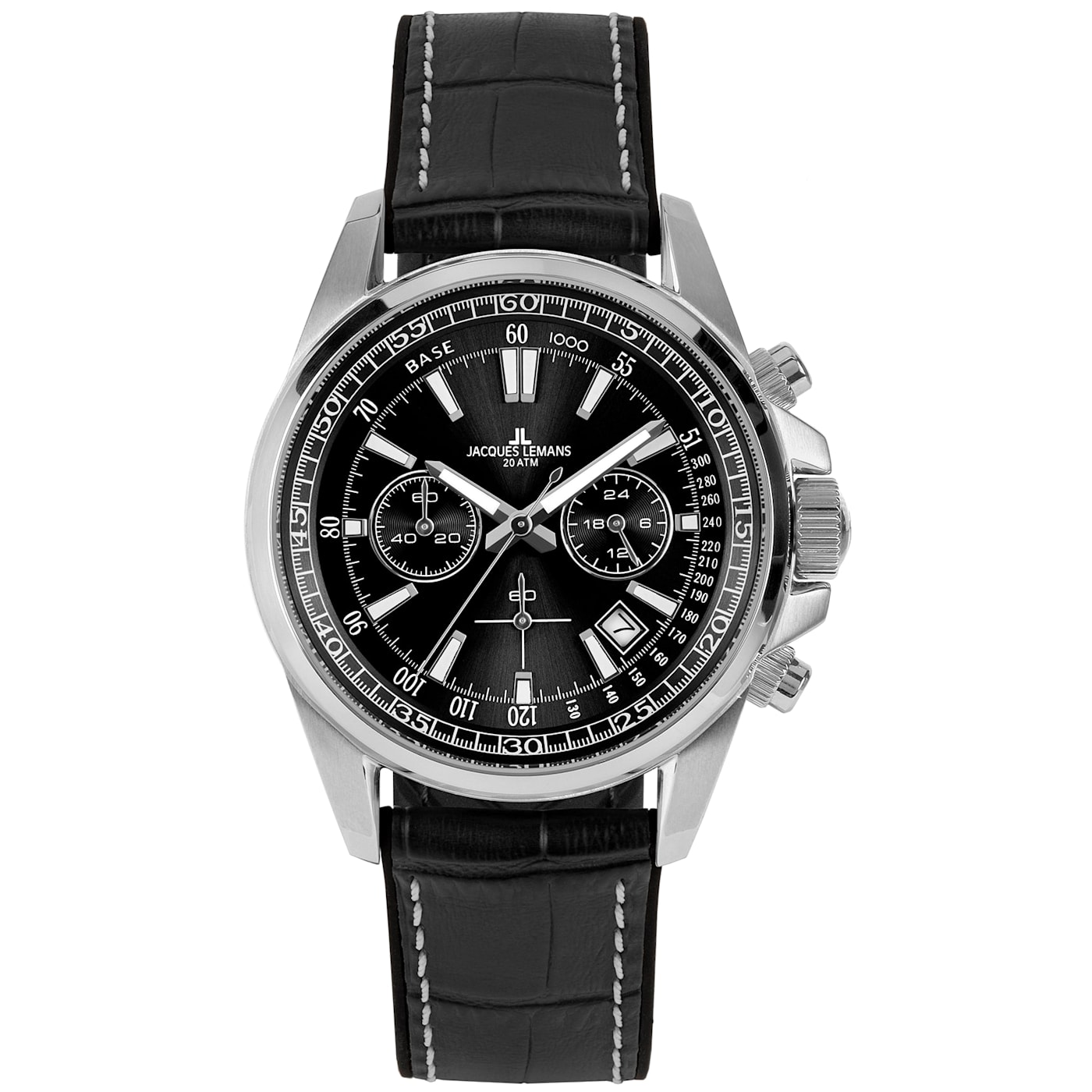 JACQUES LEMANS Men s Sport Watch with Leather Stainless Steel Strap Chronograph 1 2117 13MSMA